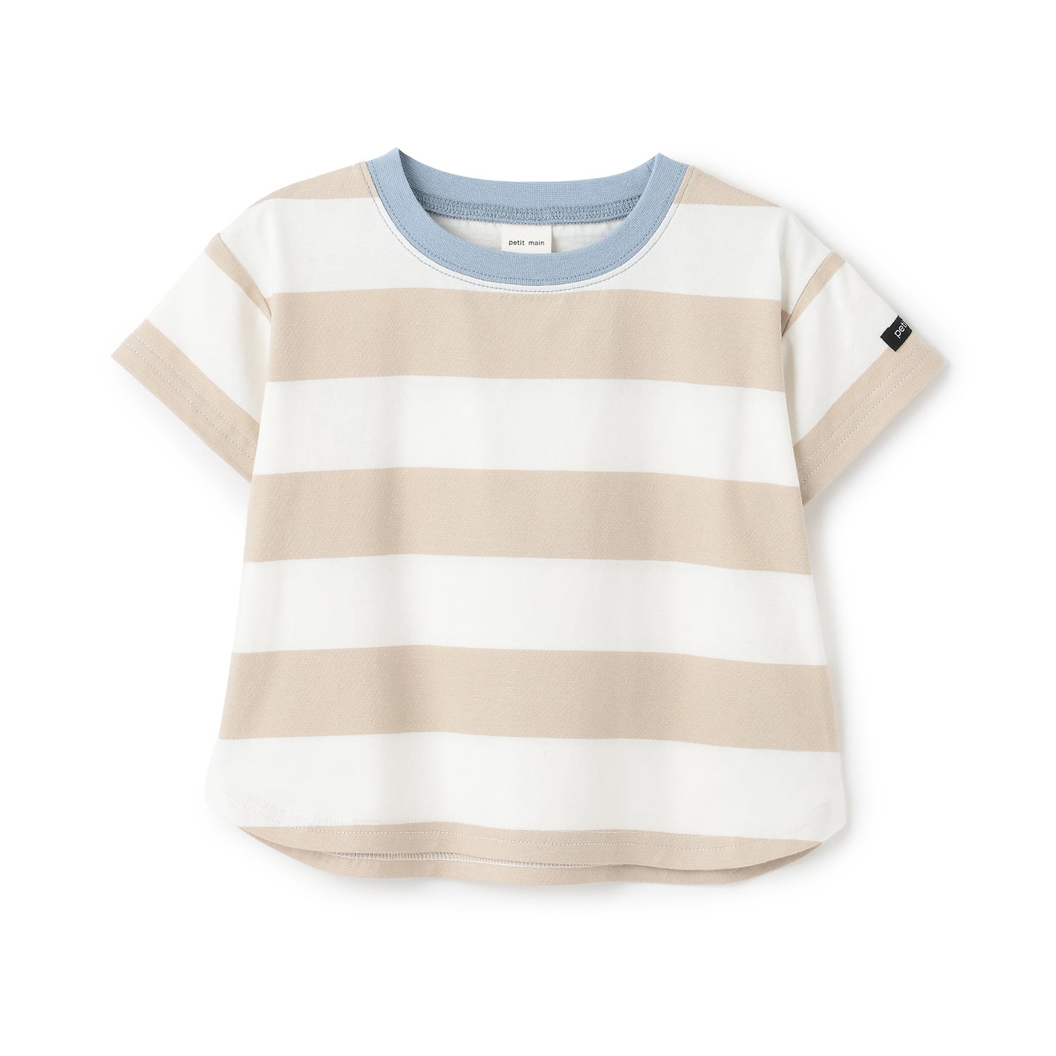 プティマイン petit main 【食品防汚】ボーダー半袖Tシャツ （ベージュ） ベージュ