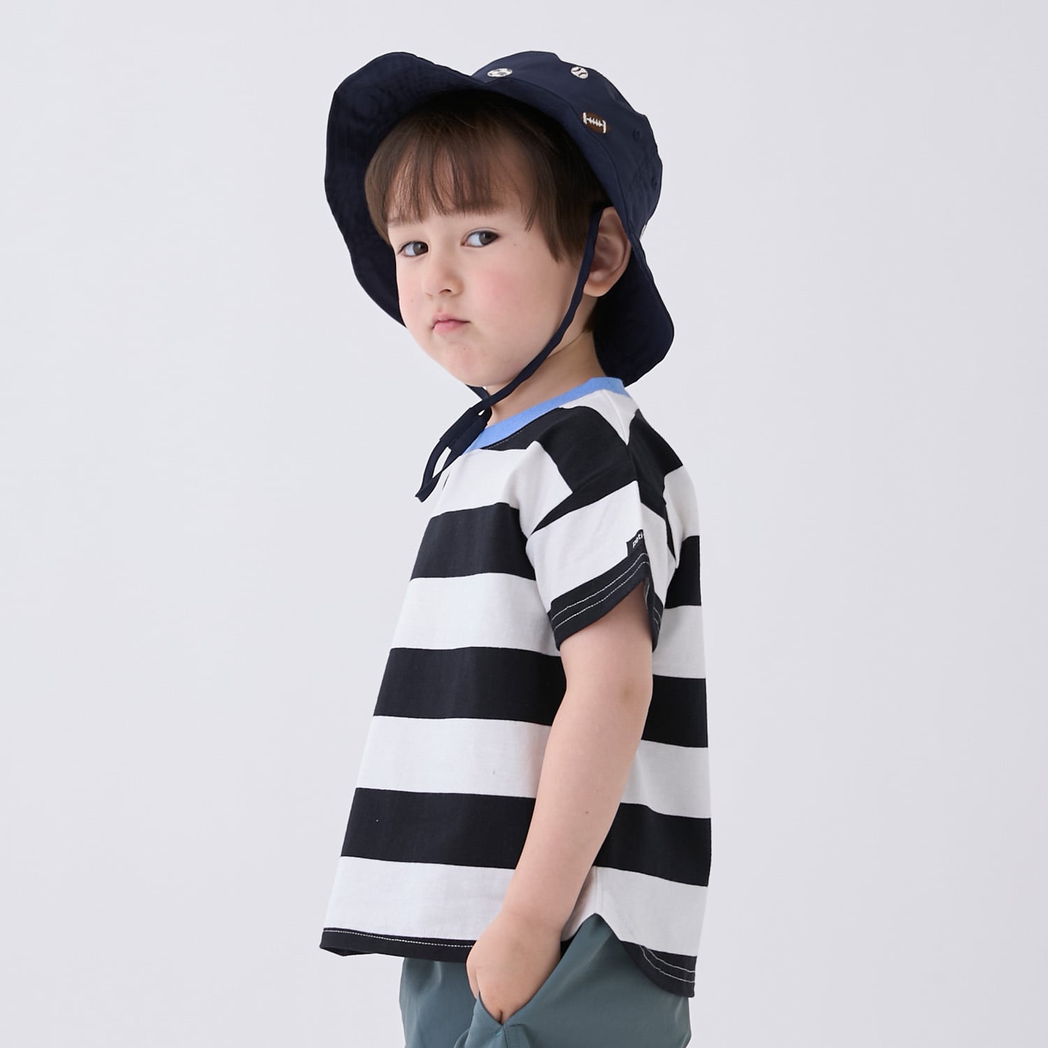 プティマイン petit main 【食品防汚】ボーダー半袖Tシャツ （ベージュ） ベージュ