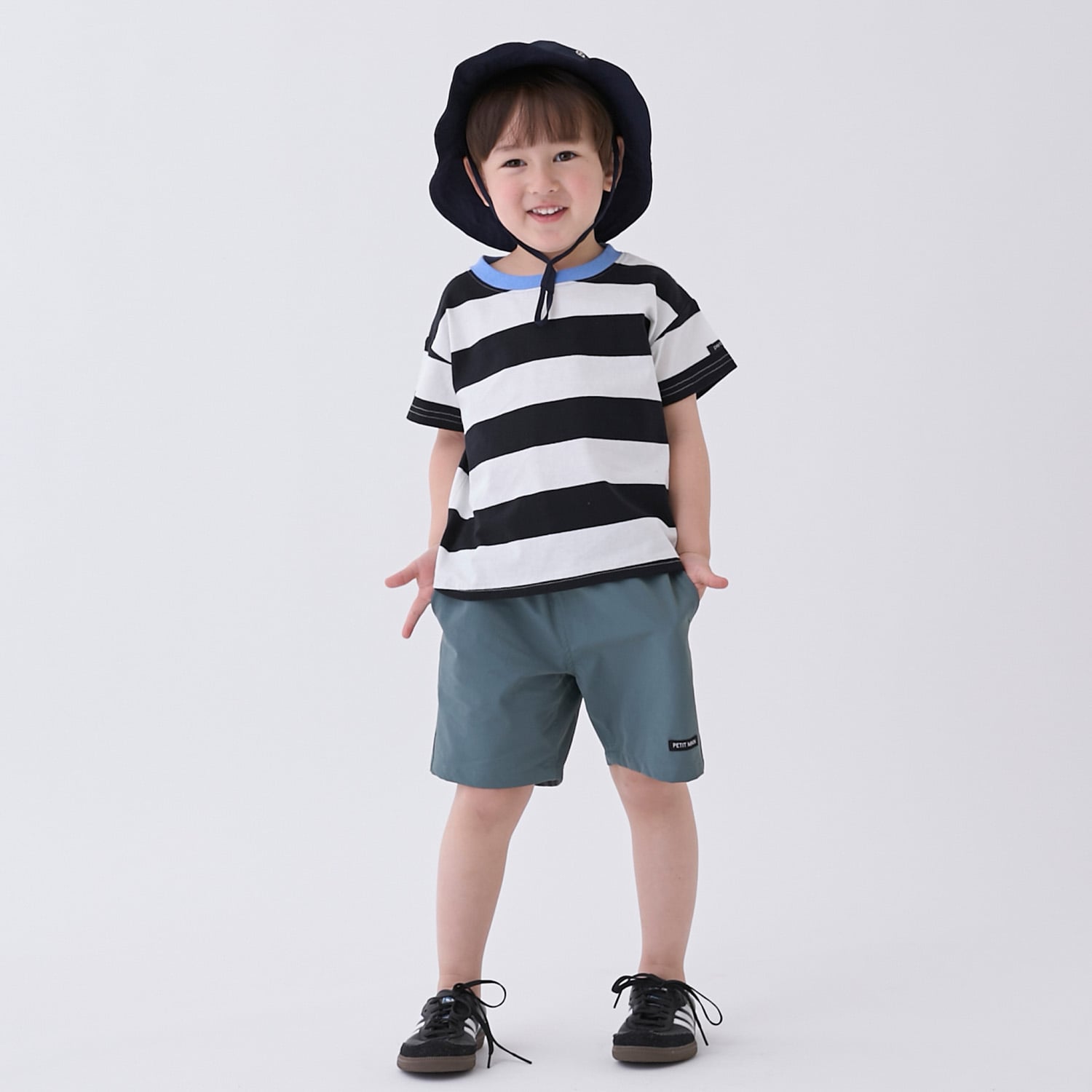 プティマイン petit main 【食品防汚】ボーダー半袖Tシャツ （ベージュ） ベージュ