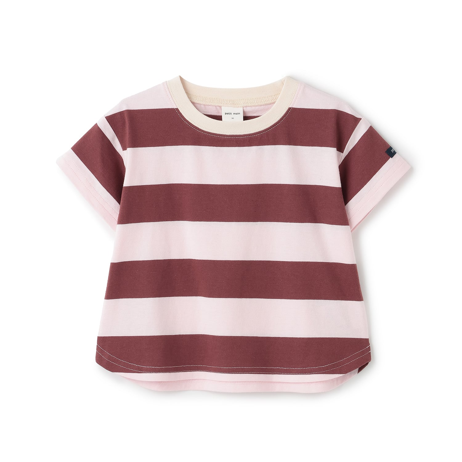 プティマイン petit main 【食品防汚】ボーダー半袖Tシャツ （ベージュ） ベージュ