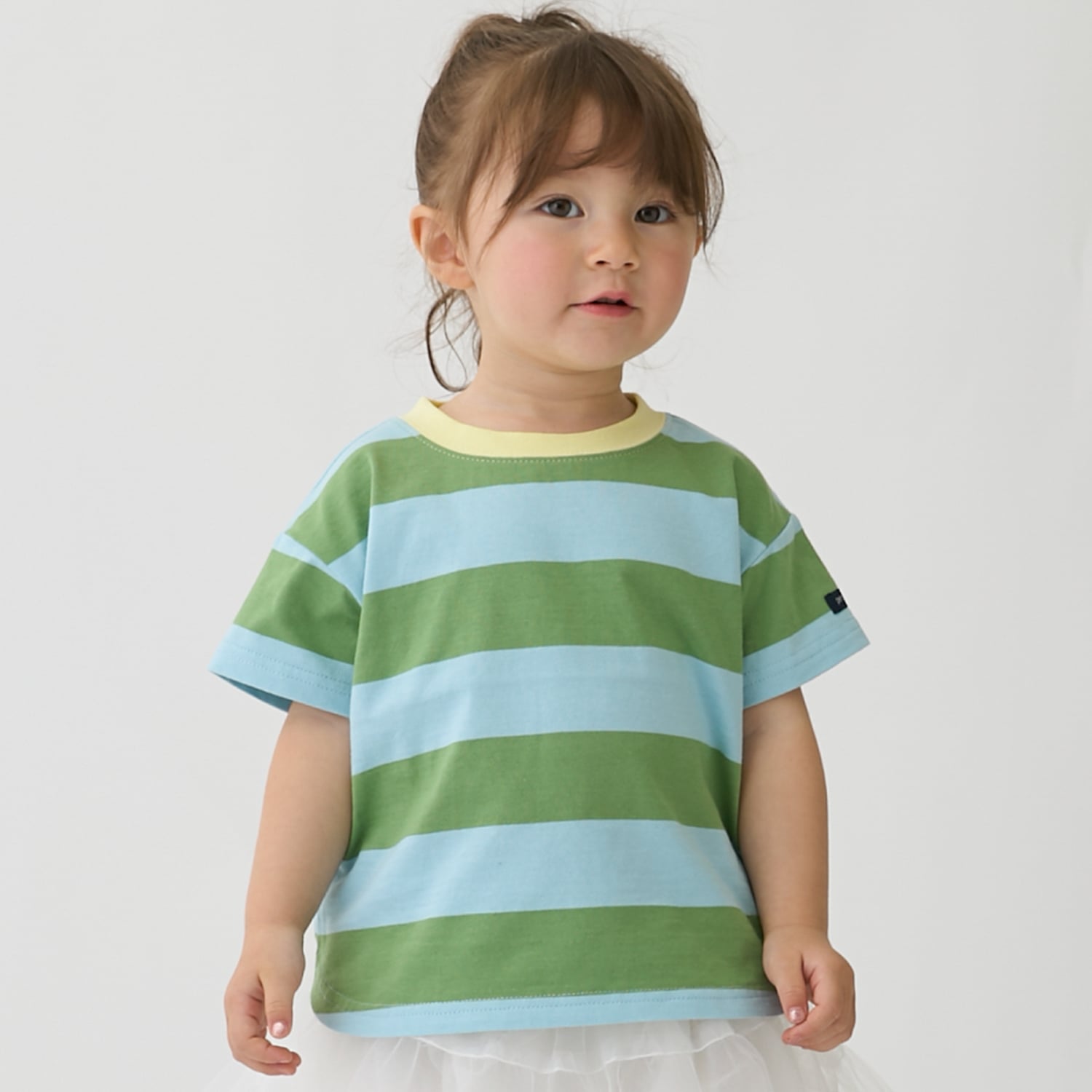 プティマイン petit main 【食品防汚】ボーダー半袖Tシャツ （ベージュ） ベージュ