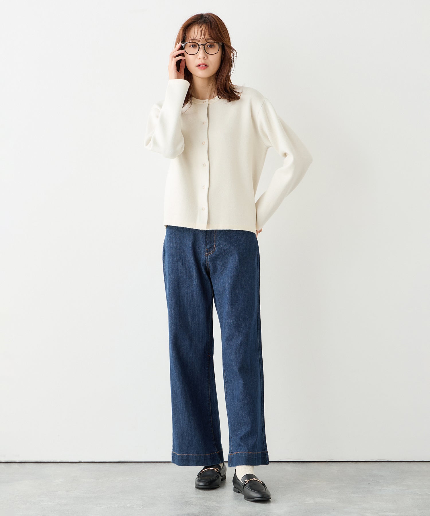 プチ オンフルール Petit Honfleur バギーデニムパンツ （ネイビー） ネイビー