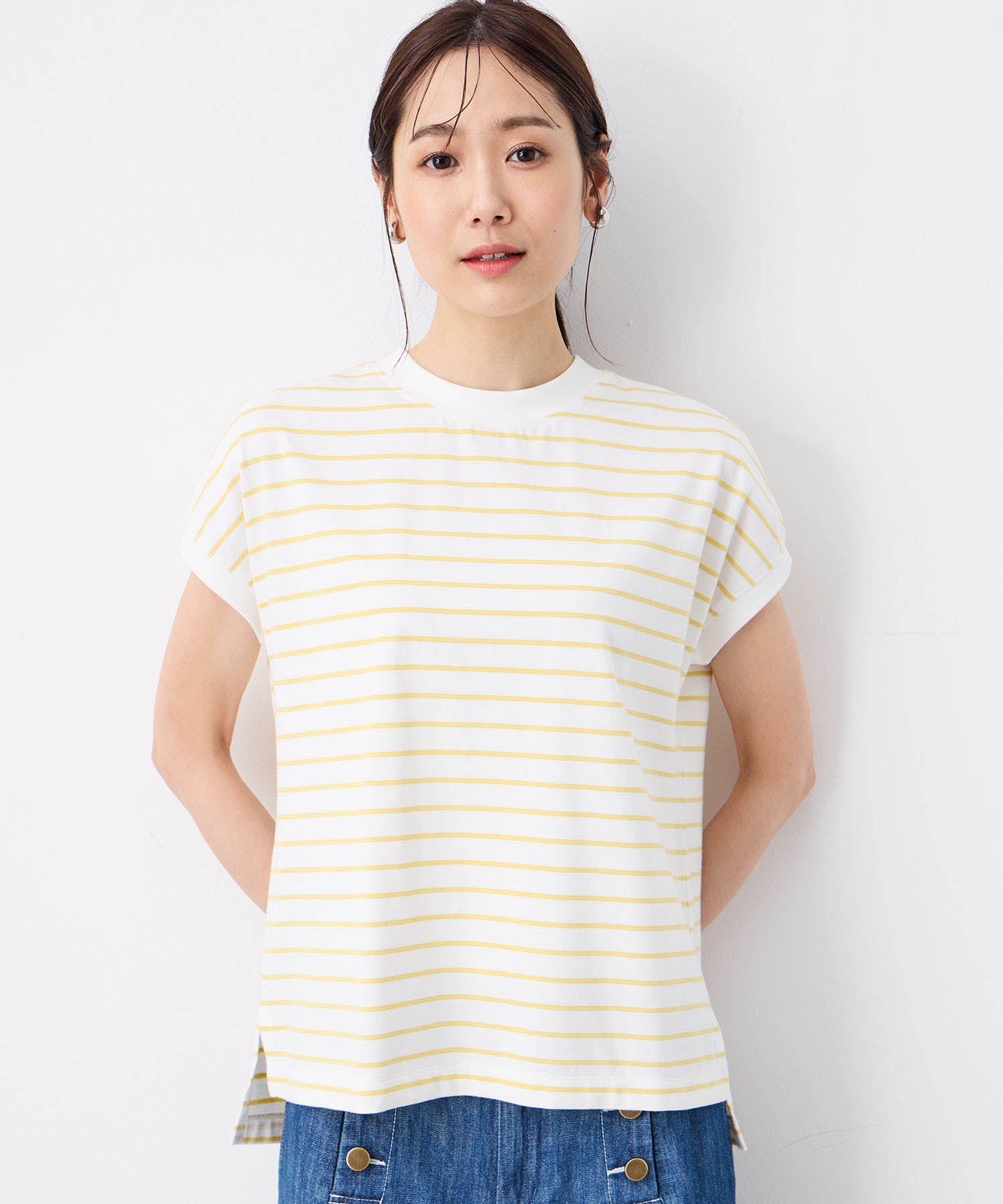 プチ オンフルール Petit Honfleur 【UVカット】【接触冷感】ボーダーTシャツ （イエロー） イエロー