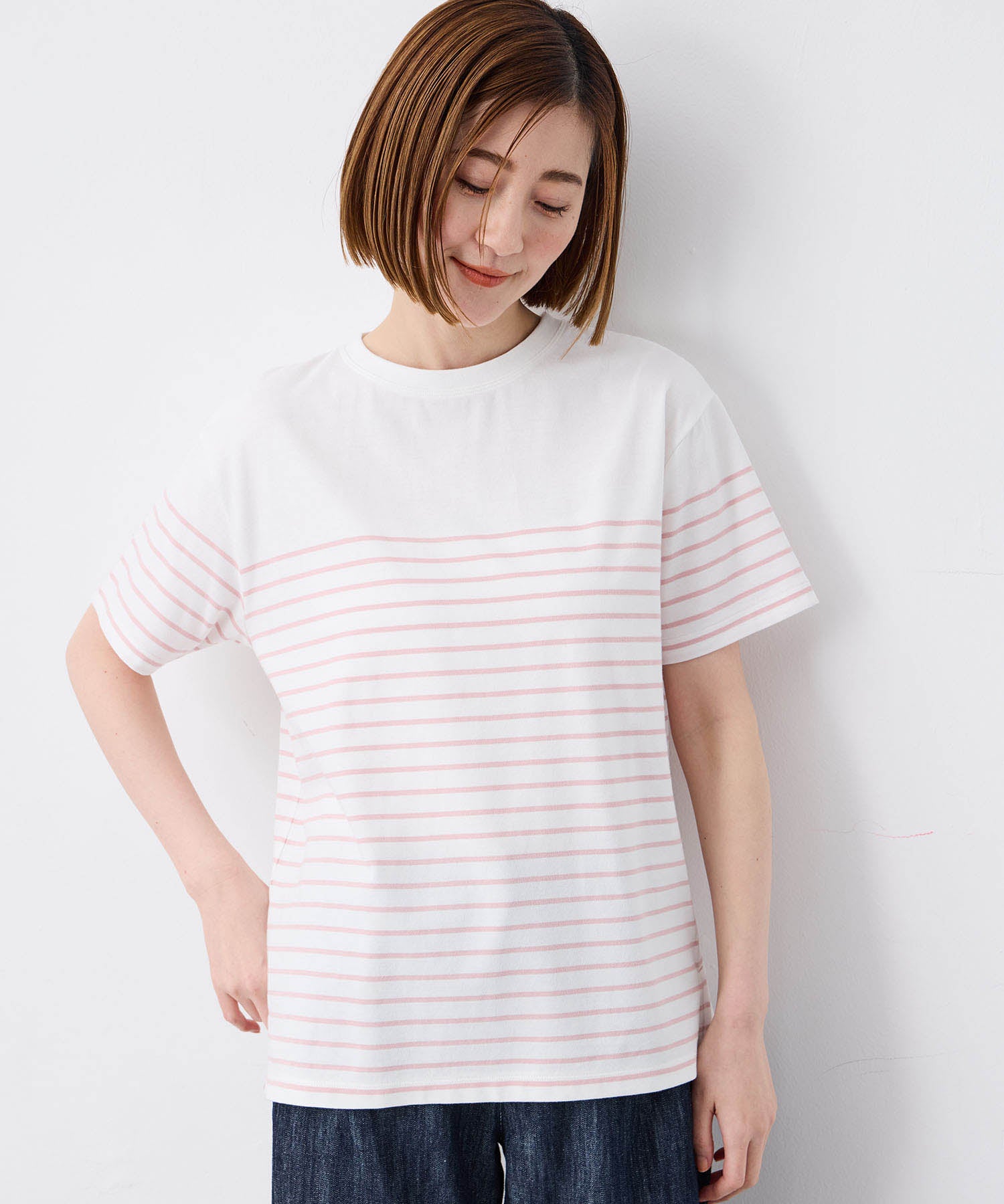 プチ オンフルール Petit Honfleur 【UVカット】【接触冷感】パネルボーダーTシャツ （ピンク） ピンク