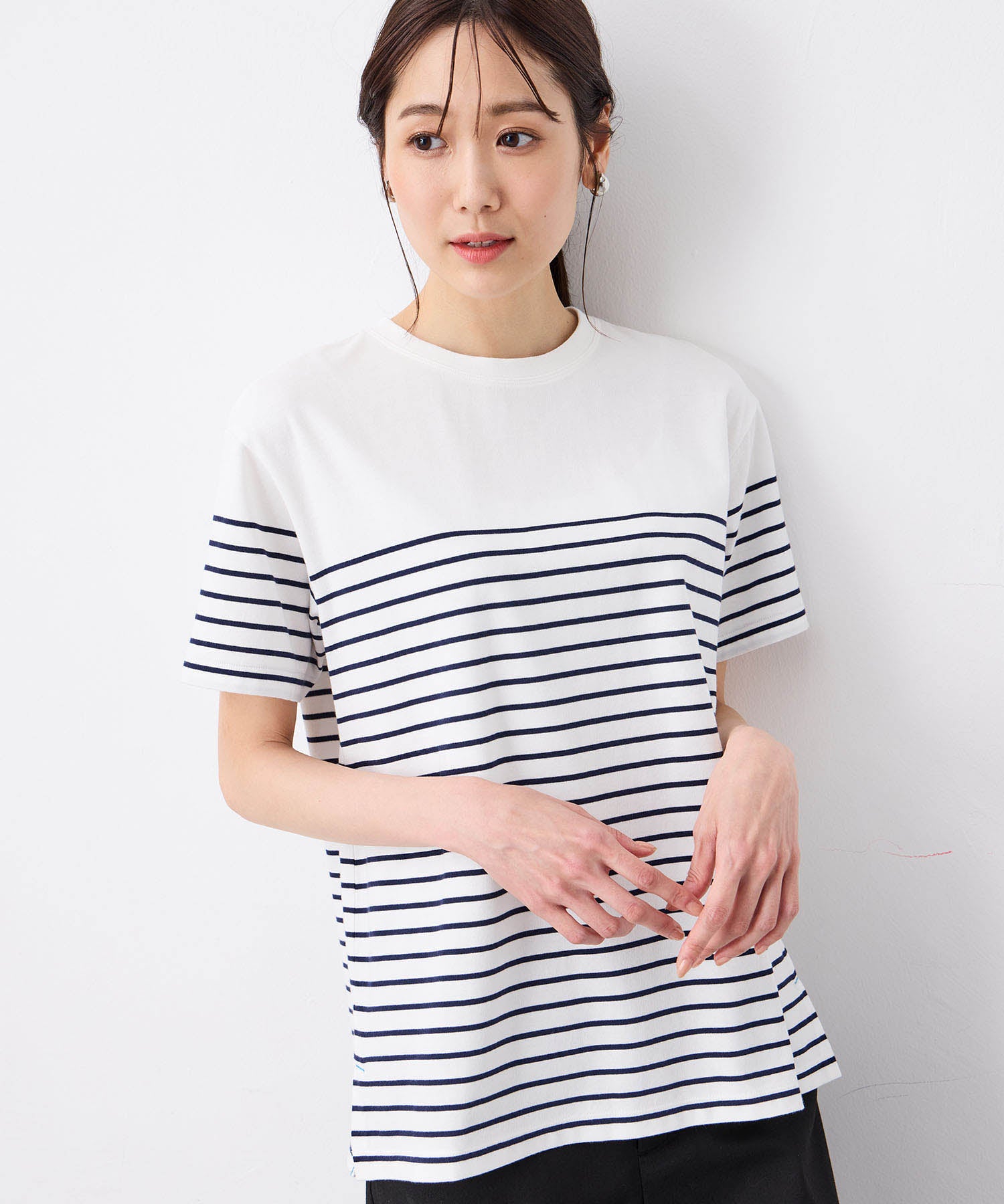 プチ オンフルール Petit Honfleur 【UVカット】【接触冷感】パネルボーダーTシャツ （ホワイト） ホワイト