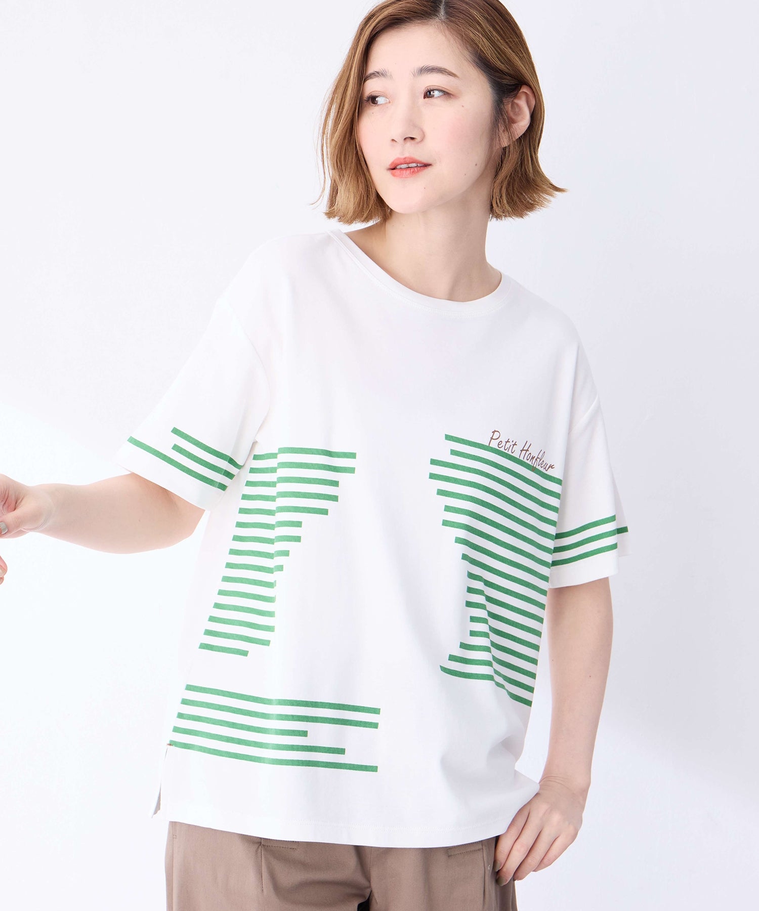 プチ オンフルール Petit Honfleur 【冷感】デザインボーダーTシャツ （ネイビー） ネイビー