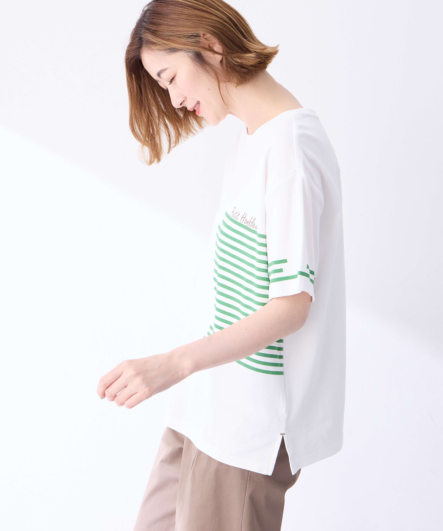 プチ オンフルール Petit Honfleur 【冷感】デザインボーダーTシャツ （ネイビー） ネイビー
