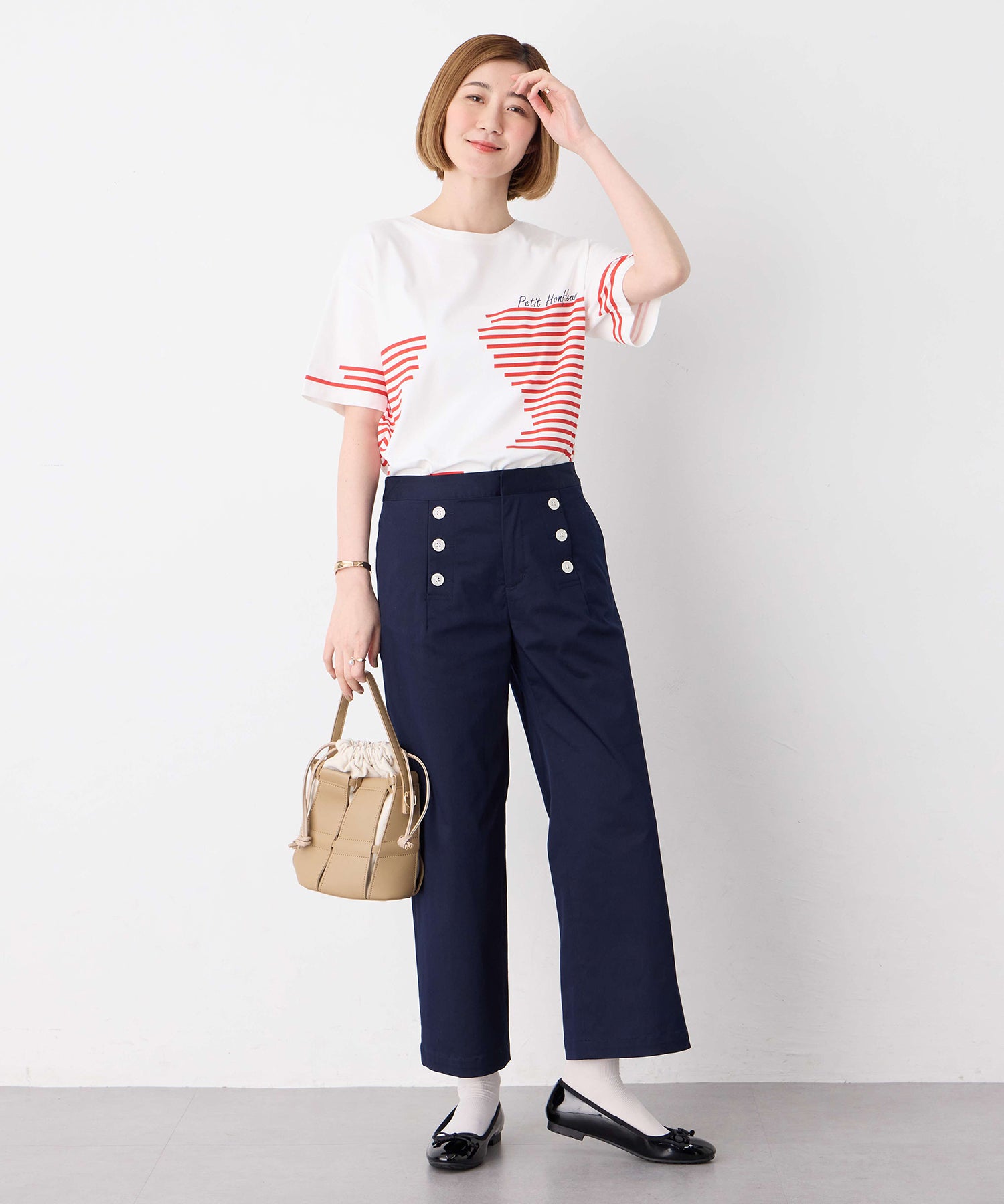 プチ オンフルール Petit Honfleur 【冷感】デザインボーダーTシャツ （ネイビー） ネイビー