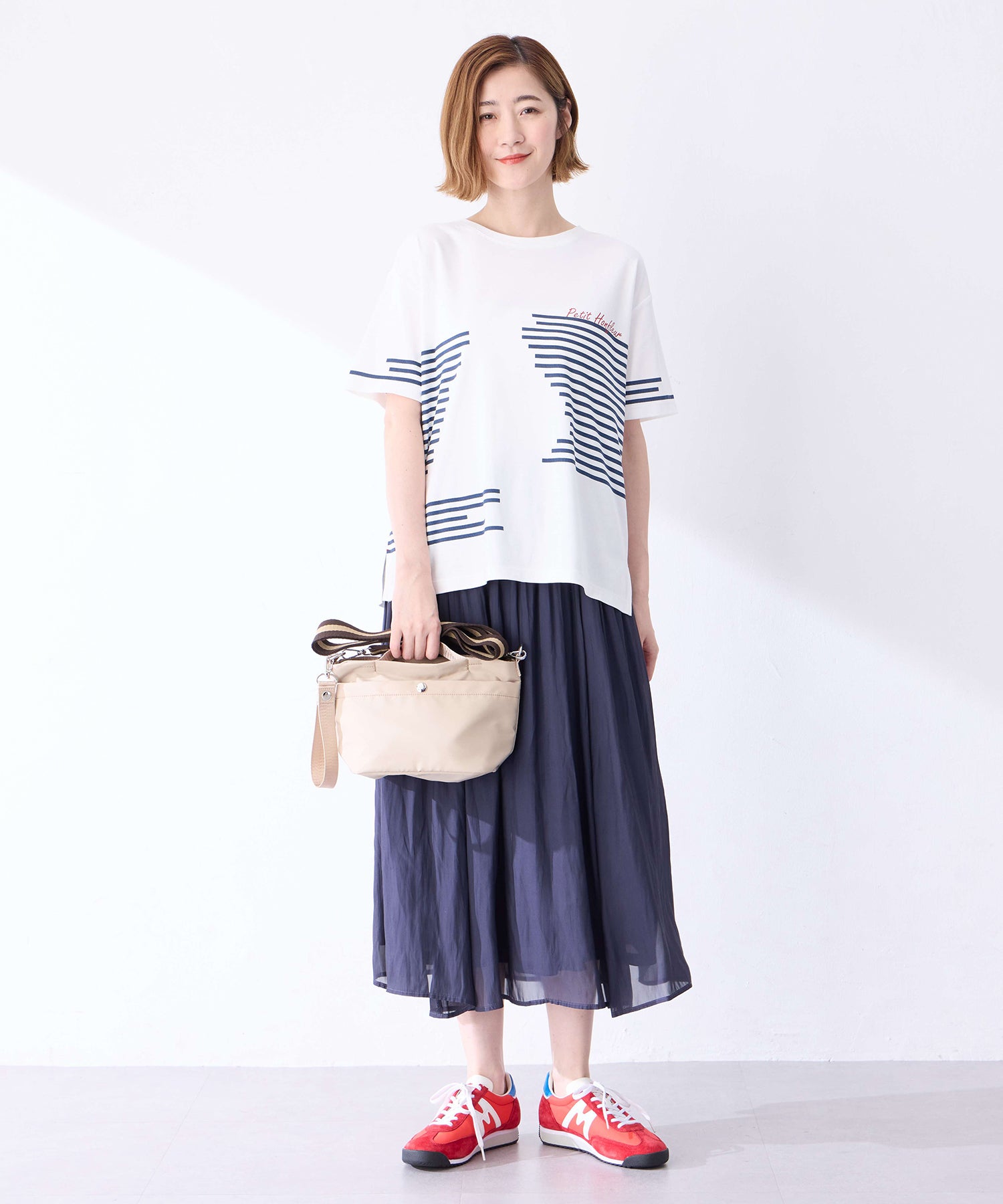 プチ オンフルール Petit Honfleur 【冷感】デザインボーダーTシャツ （ネイビー） ネイビー