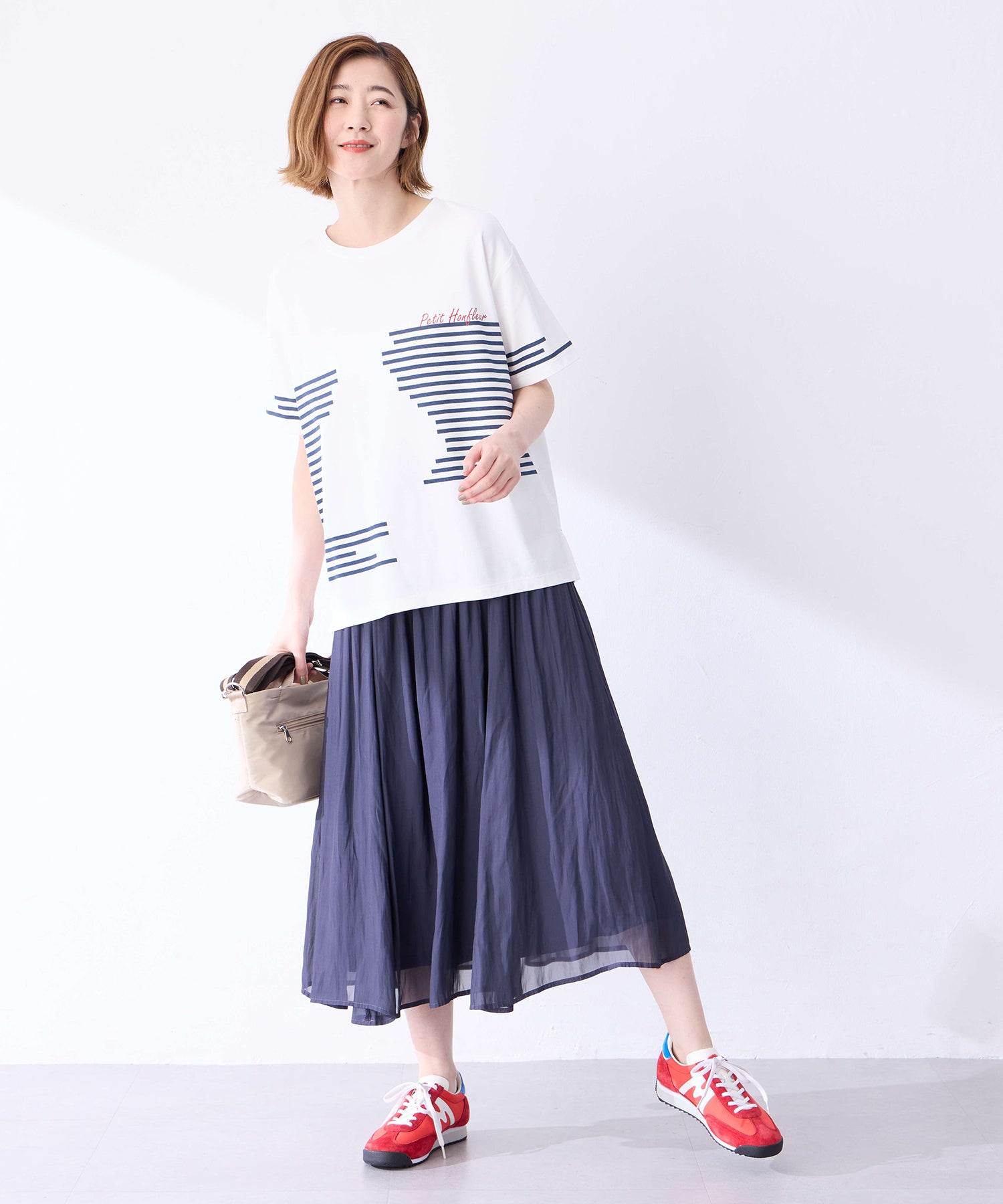 プチ オンフルール Petit Honfleur 【冷感】デザインボーダーTシャツ （ネイビー） ネイビー