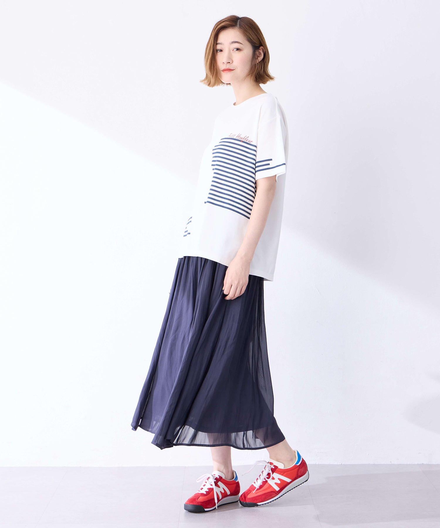 プチ オンフルール Petit Honfleur 【冷感】デザインボーダーTシャツ （ネイビー） ネイビー