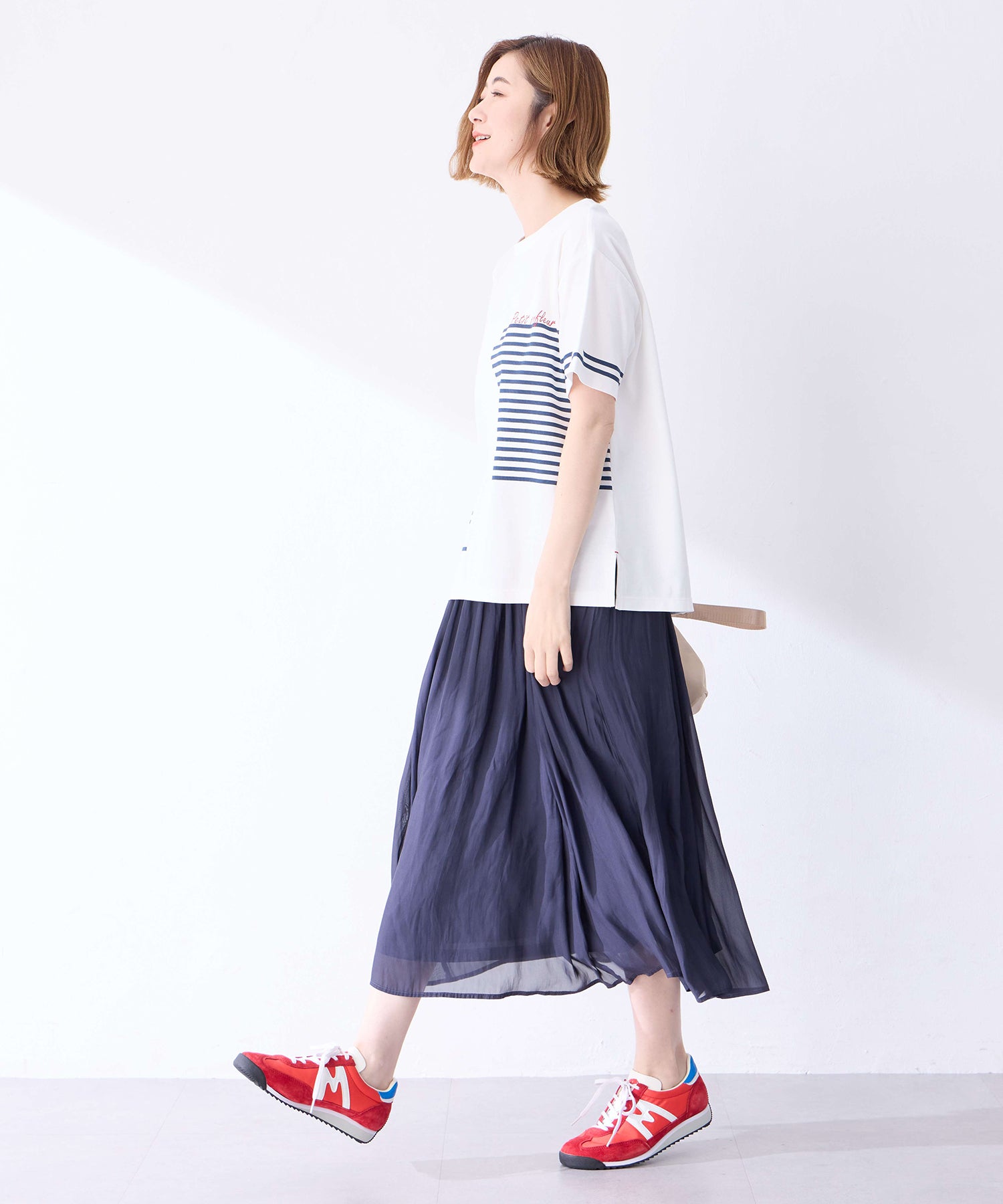 プチ オンフルール Petit Honfleur 【冷感】デザインボーダーTシャツ （ネイビー） ネイビー