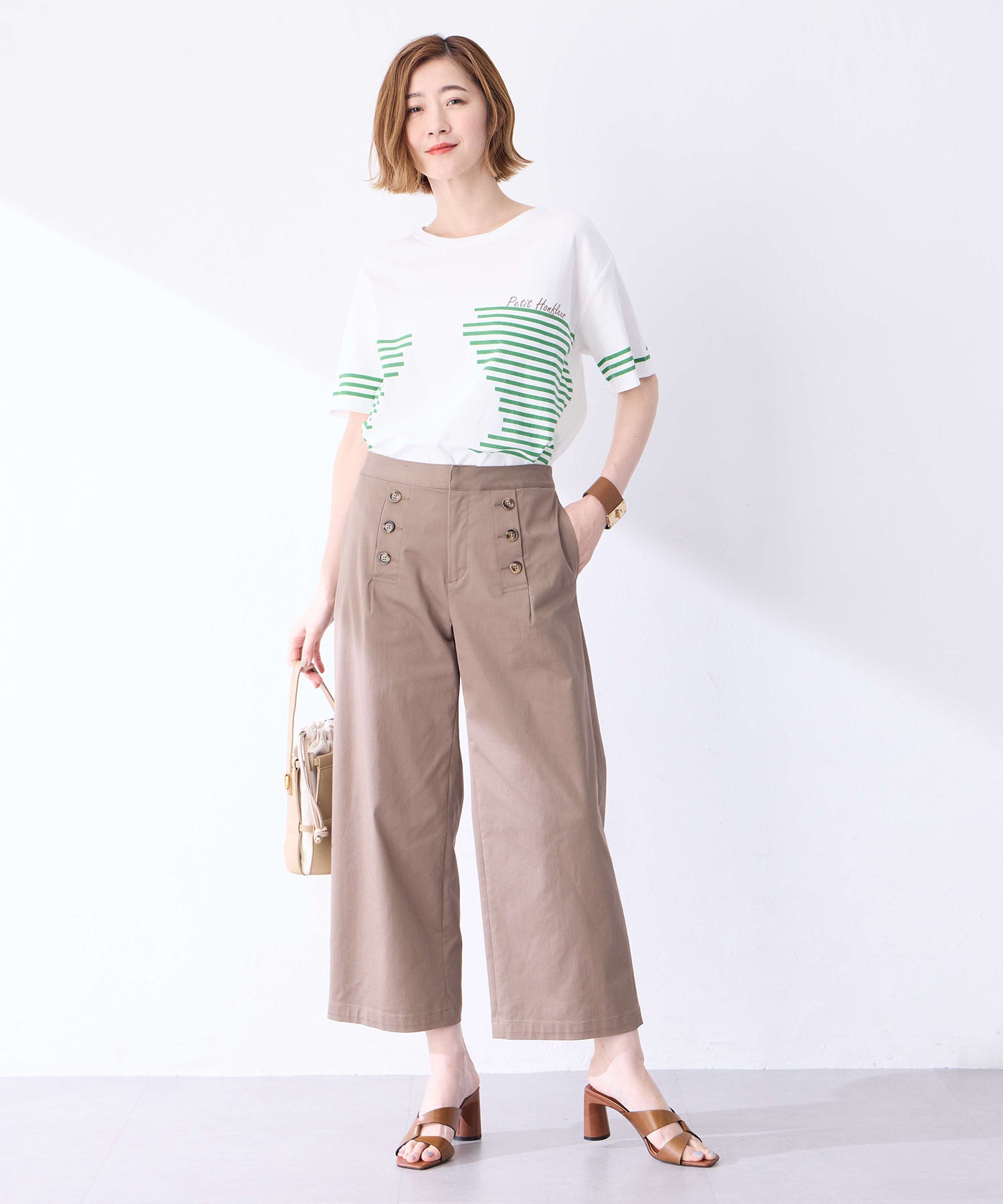 プチ オンフルール Petit Honfleur 【冷感】デザインボーダーTシャツ （ネイビー） ネイビー
