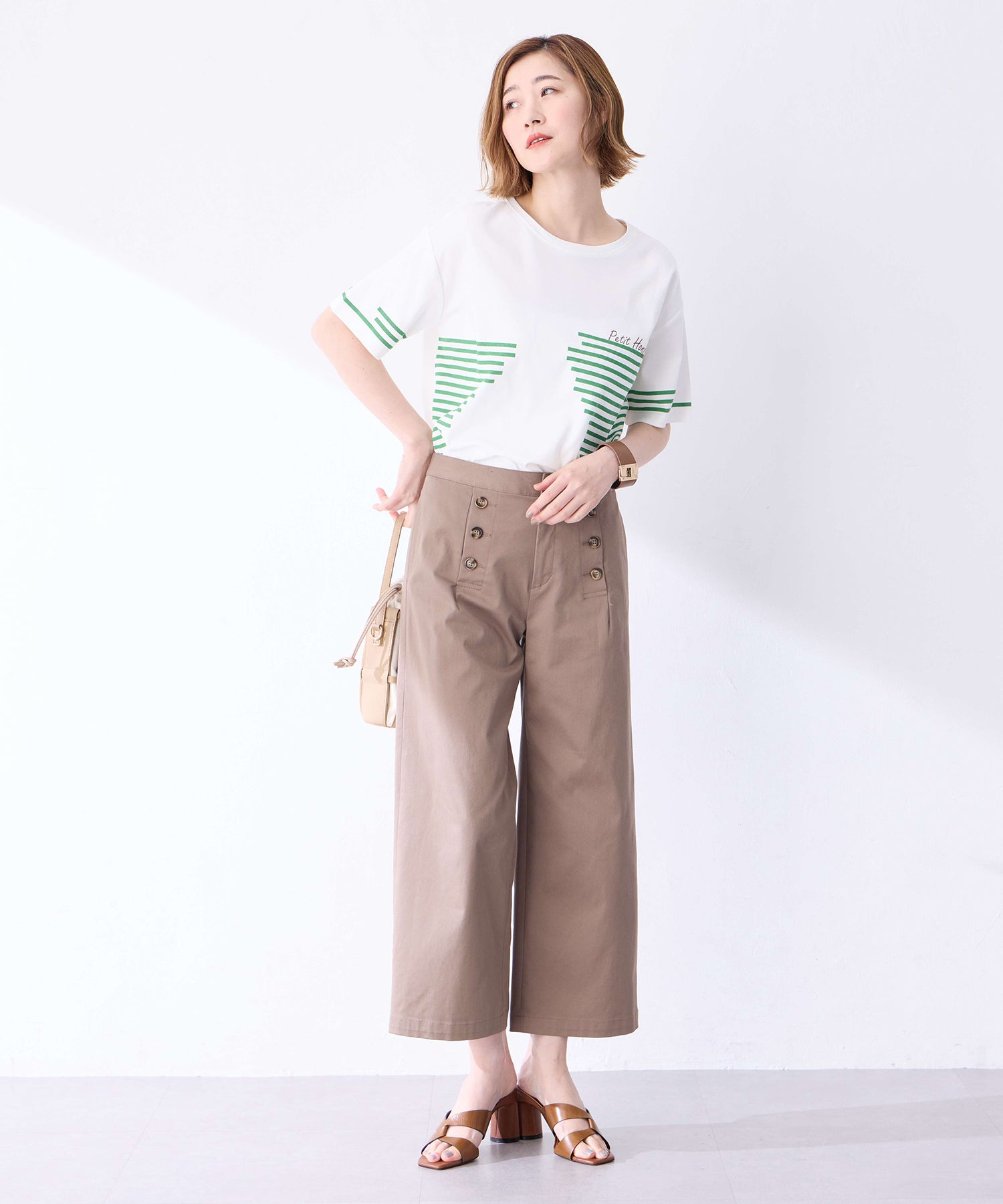プチ オンフルール Petit Honfleur 【冷感】デザインボーダーTシャツ （ネイビー） ネイビー