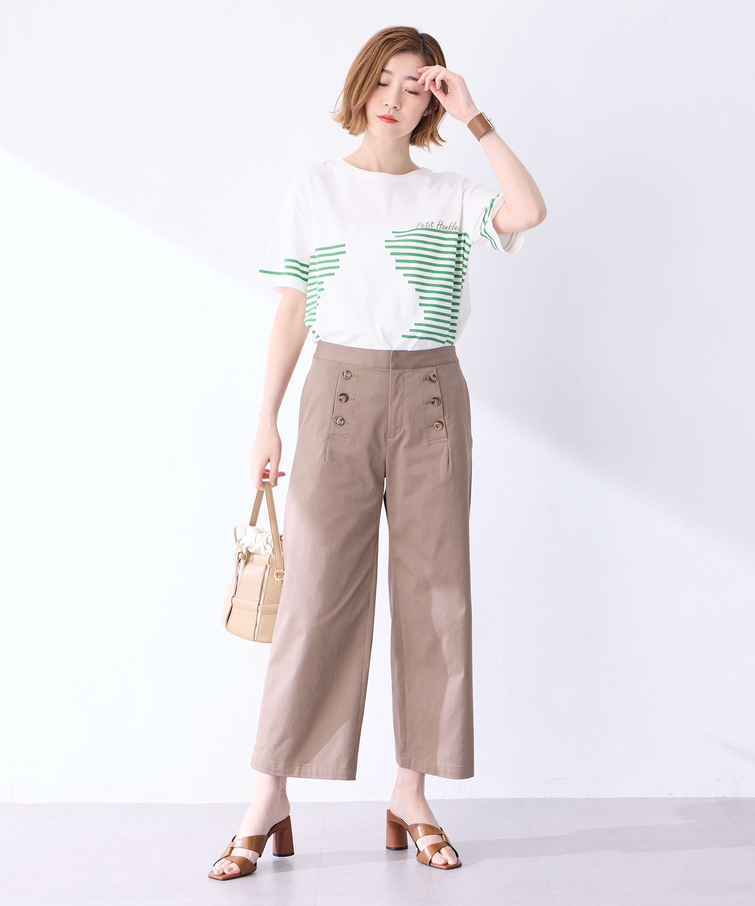プチ オンフルール Petit Honfleur 【冷感】デザインボーダーTシャツ （ネイビー） ネイビー