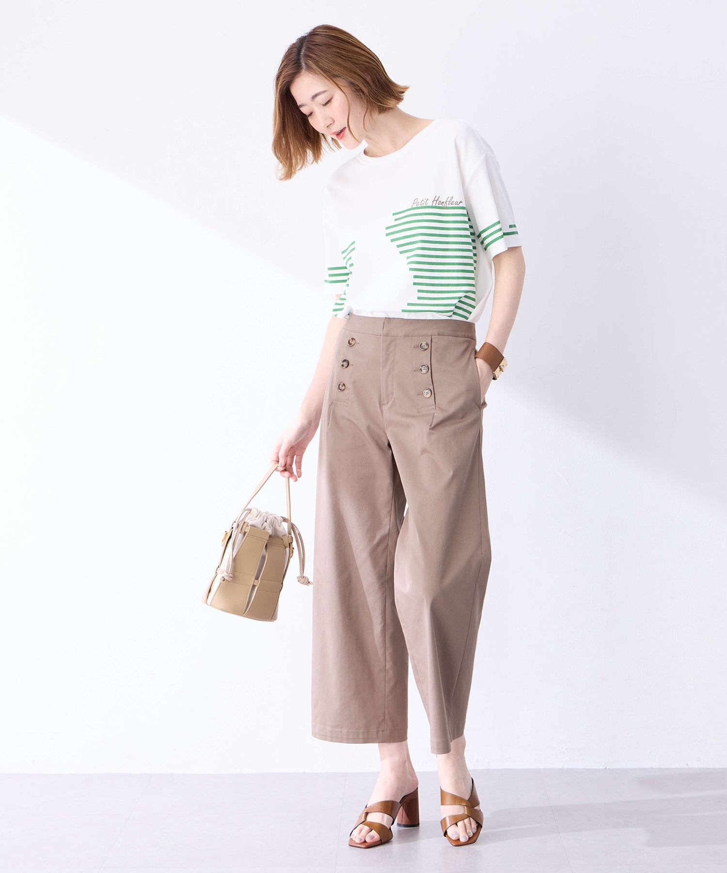 プチ オンフルール Petit Honfleur 【冷感】デザインボーダーTシャツ （ネイビー） ネイビー