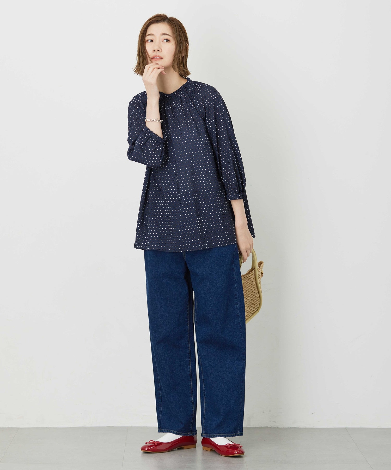 プチ オンフルール Petit Honfleur アパシュプリントブラウス （レッド） レッド