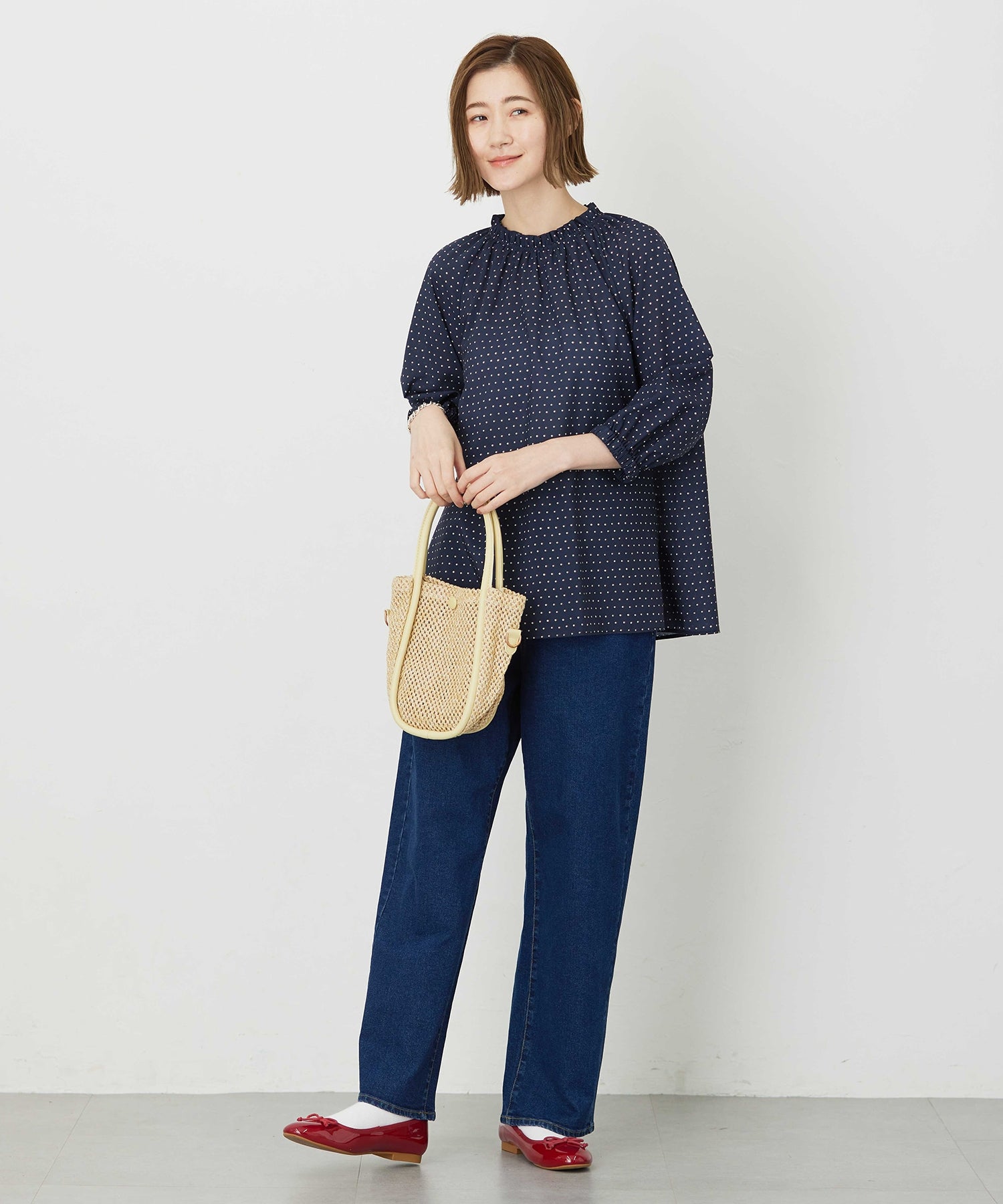 プチ オンフルール Petit Honfleur アパシュプリントブラウス （レッド） レッド