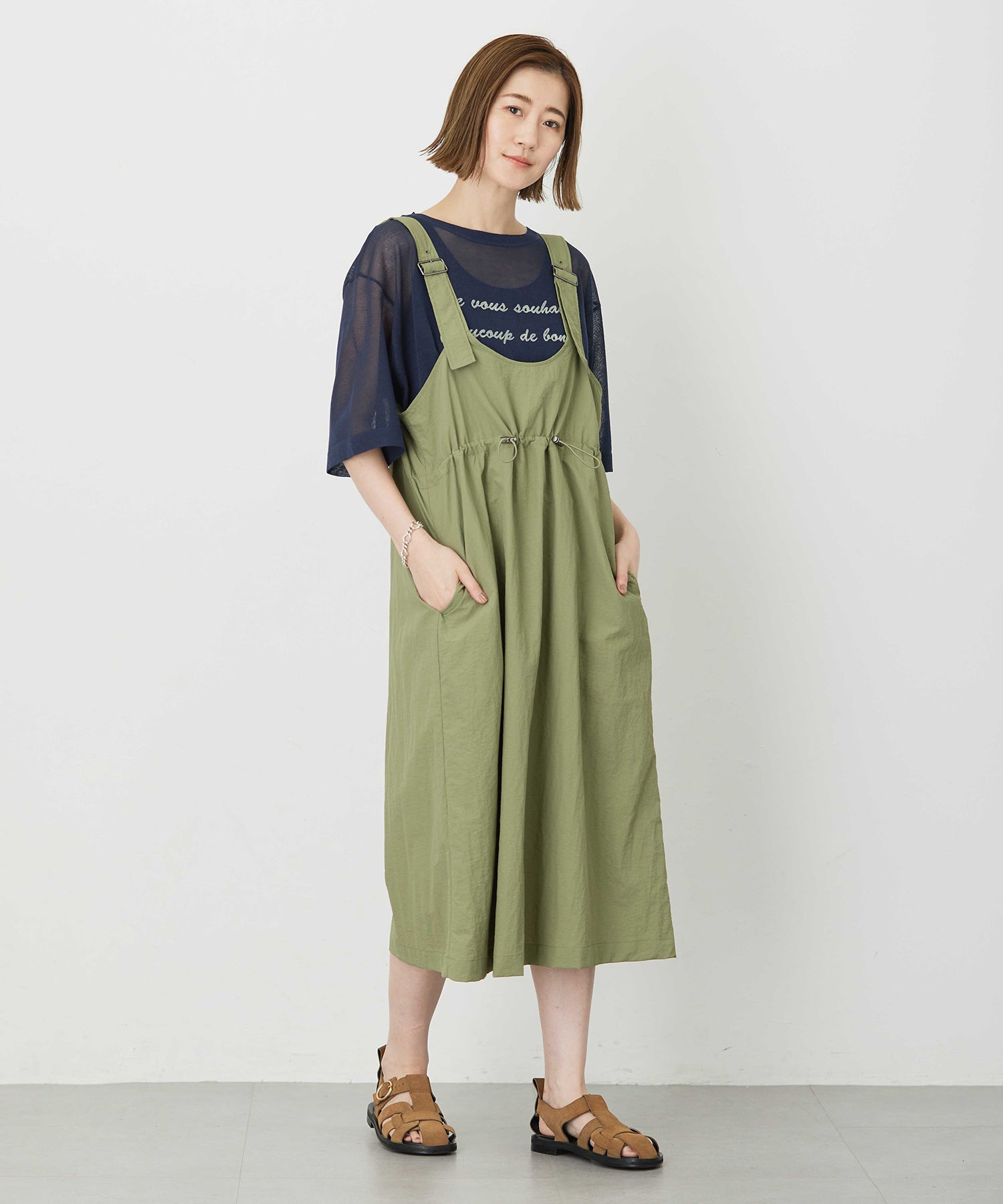 プチ オンフルール Petit Honfleur ドロストジャンパースカート （カーキ） カーキ