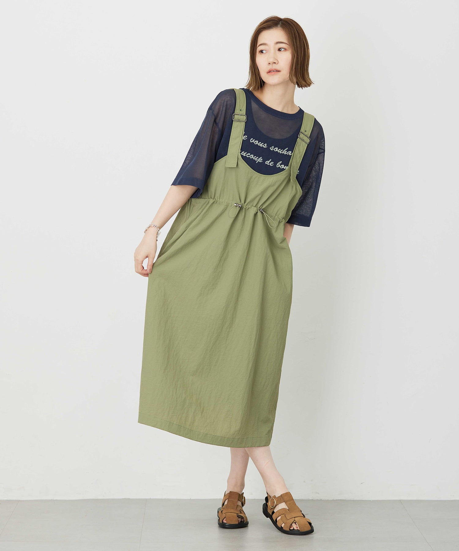 プチ オンフルール Petit Honfleur ドロストジャンパースカート （カーキ） カーキ