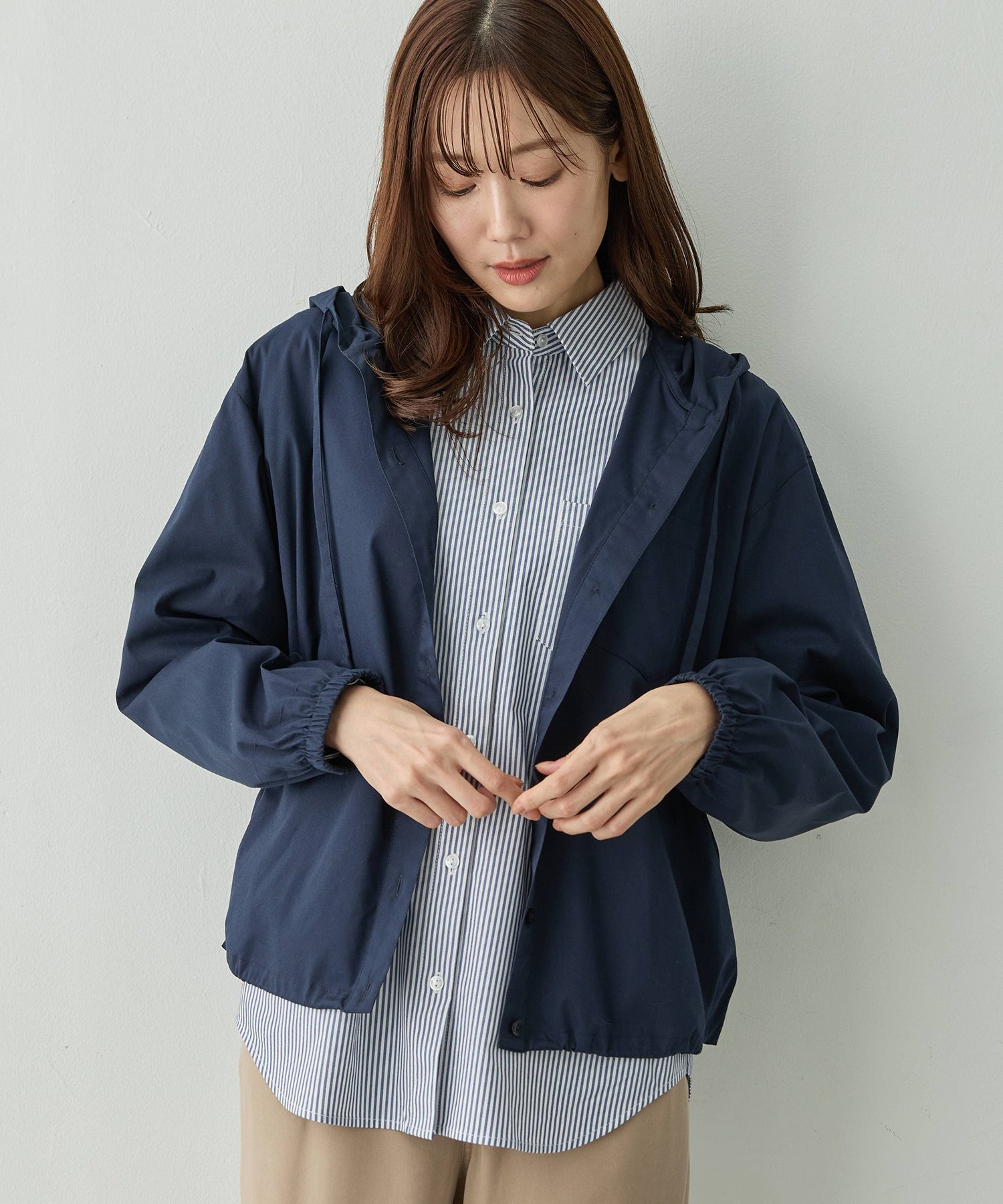 プチ オンフルール Petit Honfleur フード付きドロストシャツ （ネイビー） ネイビー