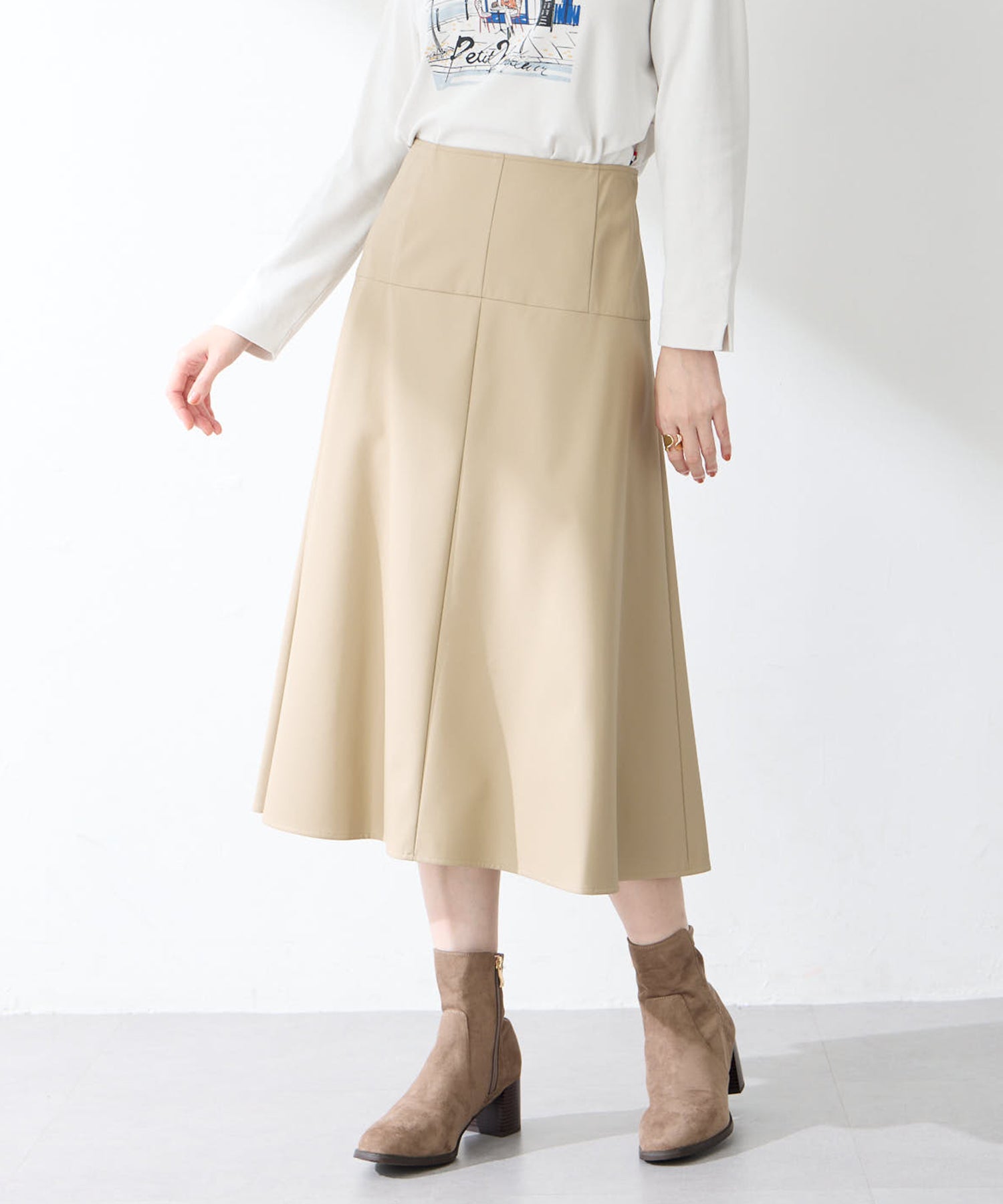 プチ オンフルール Petit Honfleur フェイクレザースカート （ベージュ） ベージュ