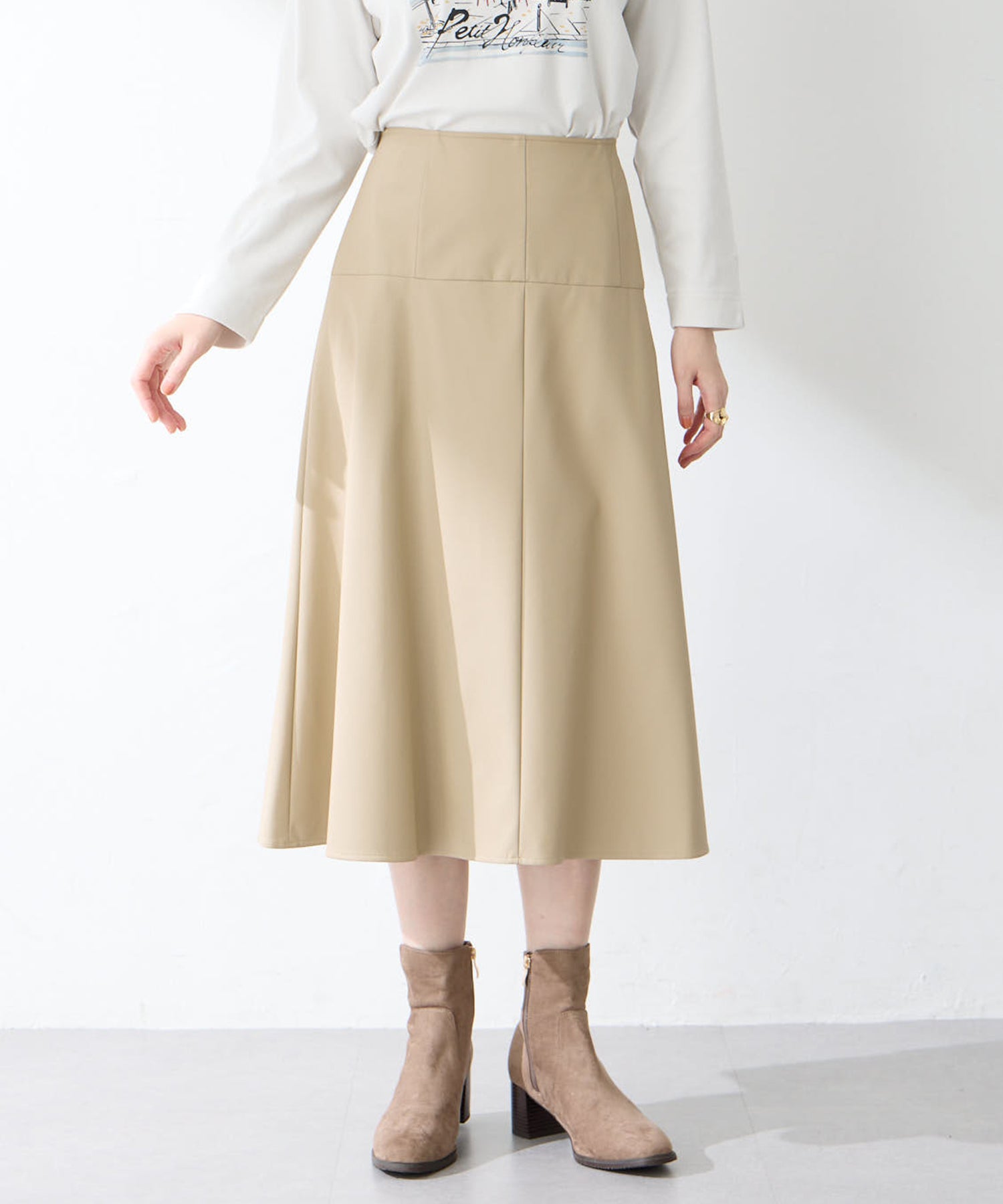 プチ オンフルール Petit Honfleur フェイクレザースカート （ベージュ） ベージュ