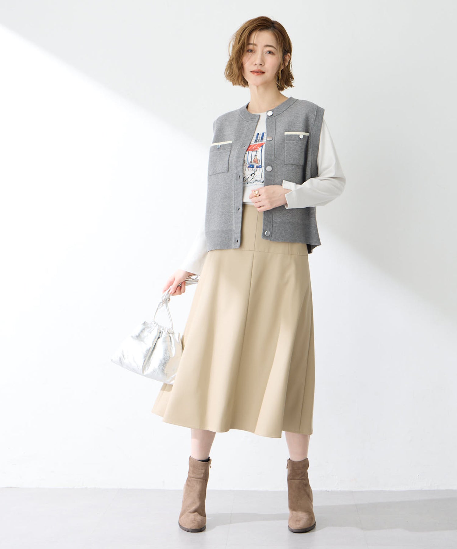 プチ オンフルール Petit Honfleur フェイクレザースカート （ベージュ） ベージュ