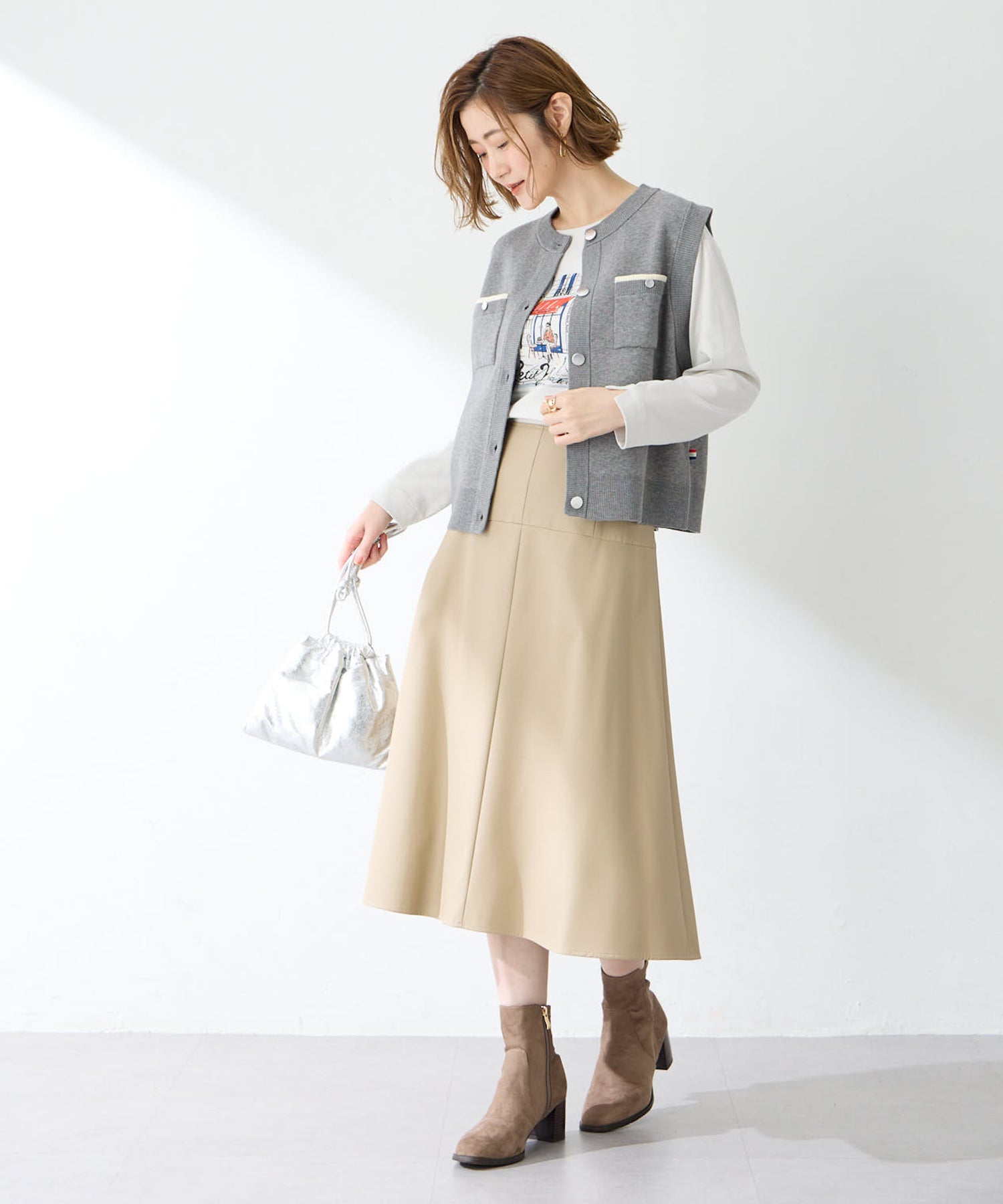 プチ オンフルール Petit Honfleur フェイクレザースカート （ベージュ） ベージュ