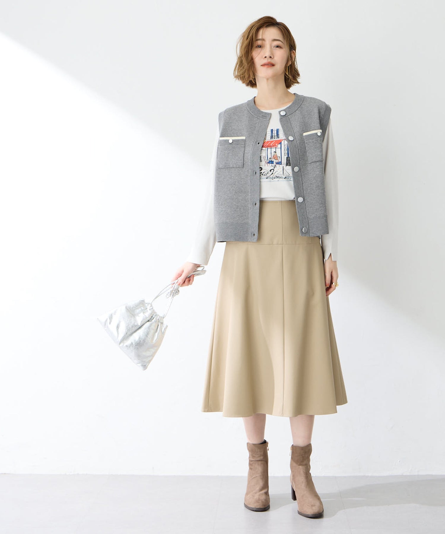 プチ オンフルール Petit Honfleur フェイクレザースカート （ベージュ） ベージュ