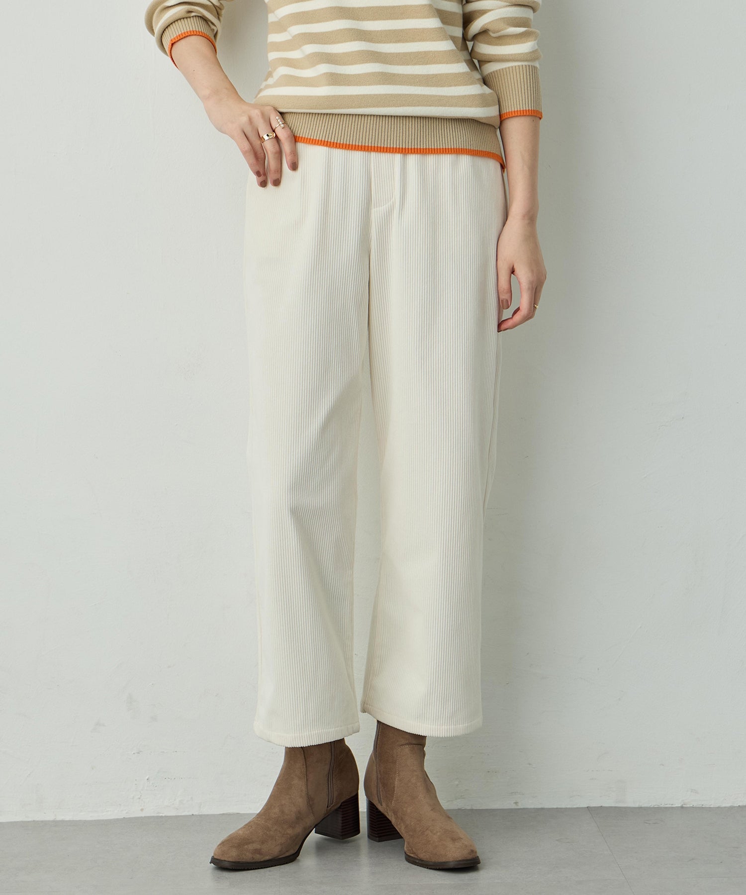 プチ オンフルール Petit Honfleur コーデュロイセミワイドパンツ （ブラック） ブラック