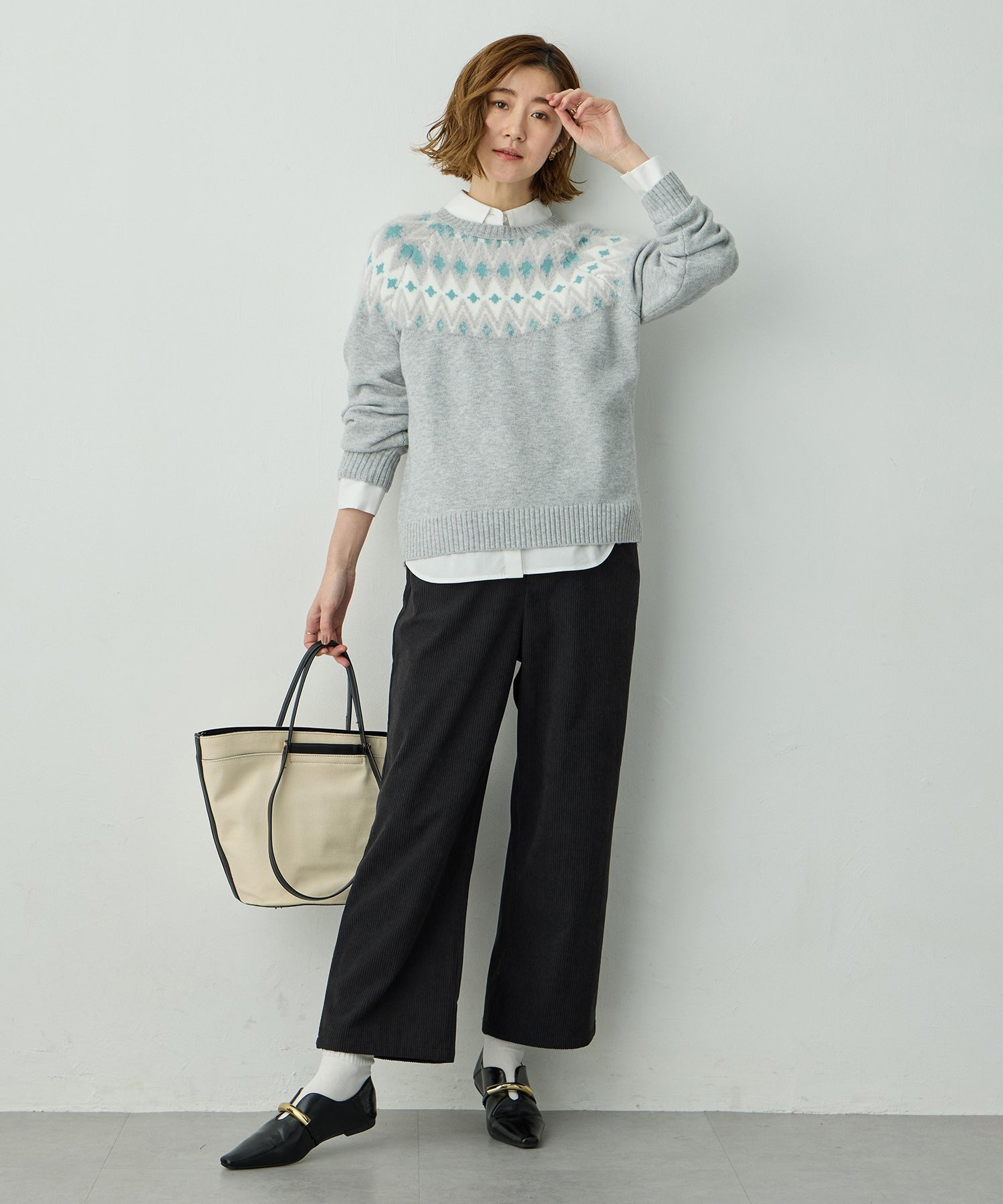 プチ オンフルール Petit Honfleur コーデュロイセミワイドパンツ （ブラック） ブラック