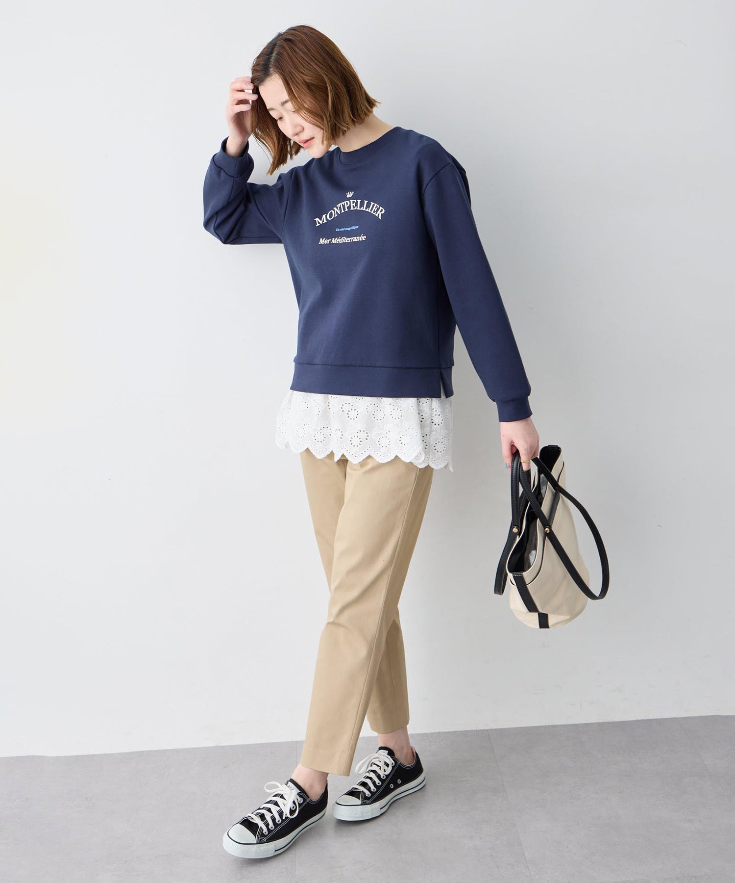 プチ オンフルール Petit Honfleur カレッジロゴプルオーバー （ネイビー） ネイビー