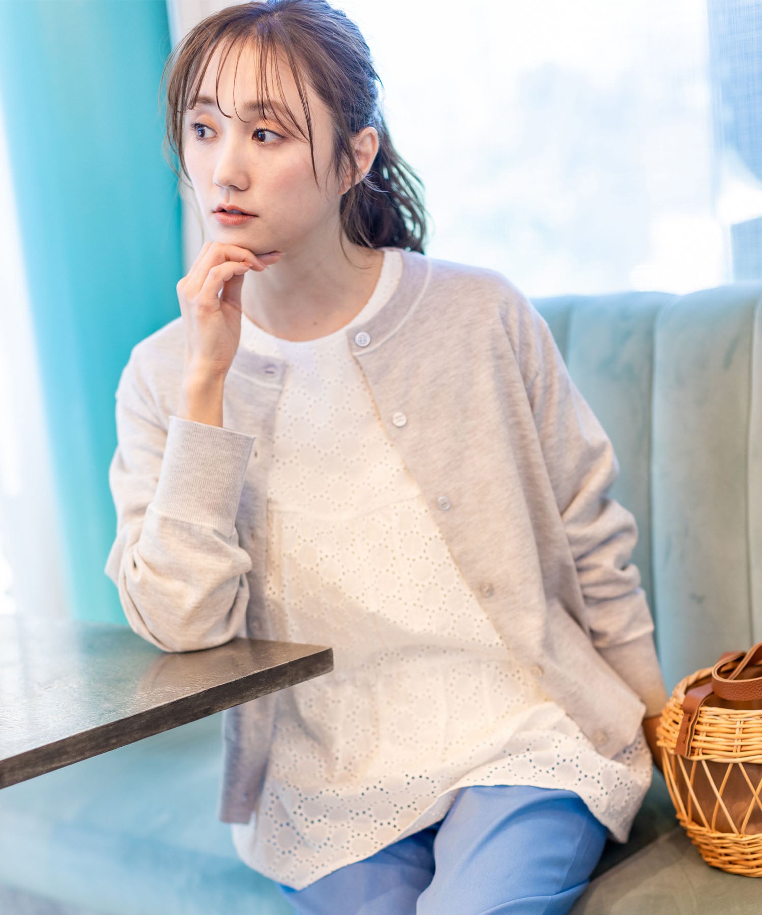 プチ オンフルール Petit Honfleur ファンクションクルーネックカーディガン【接触冷感・UVカット・ウォッシャブル】 （ネイビー） ネイビー