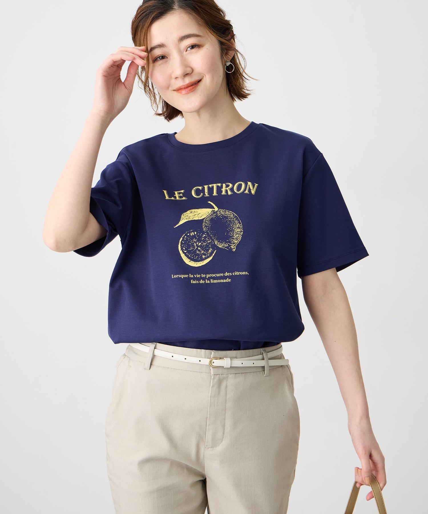 プチ オンフルール Petit Honfleur ビンテージ風フルーツTシャツ【オーガニックコットン】【UVカット・接触冷感】 （ネイビー） ネイビー