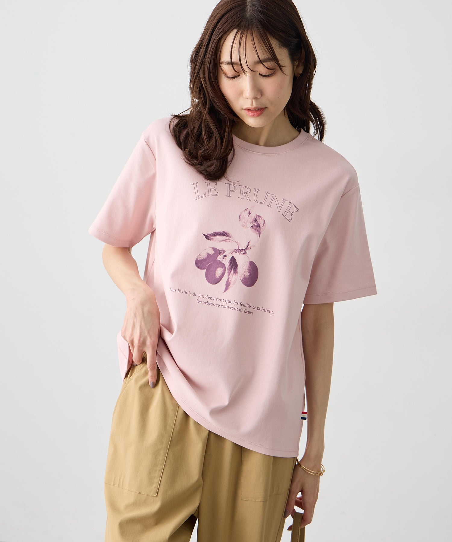 プチ オンフルール Petit Honfleur ビンテージ風フルーツTシャツ【オーガニックコットン】【UVカット・接触冷感】 （ネイビー） ネイビー