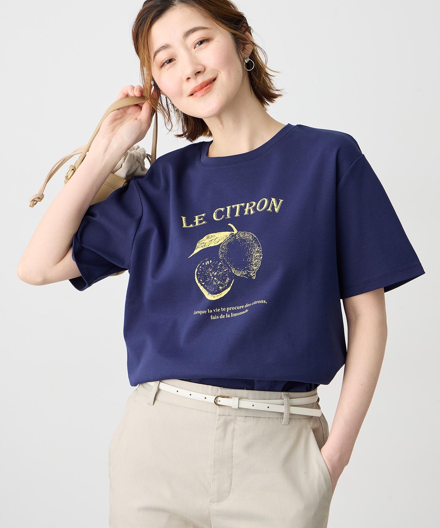 プチ オンフルール Petit Honfleur ビンテージ風フルーツTシャツ【オーガニックコットン】【UVカット・接触冷感】 （ネイビー） ネイビー