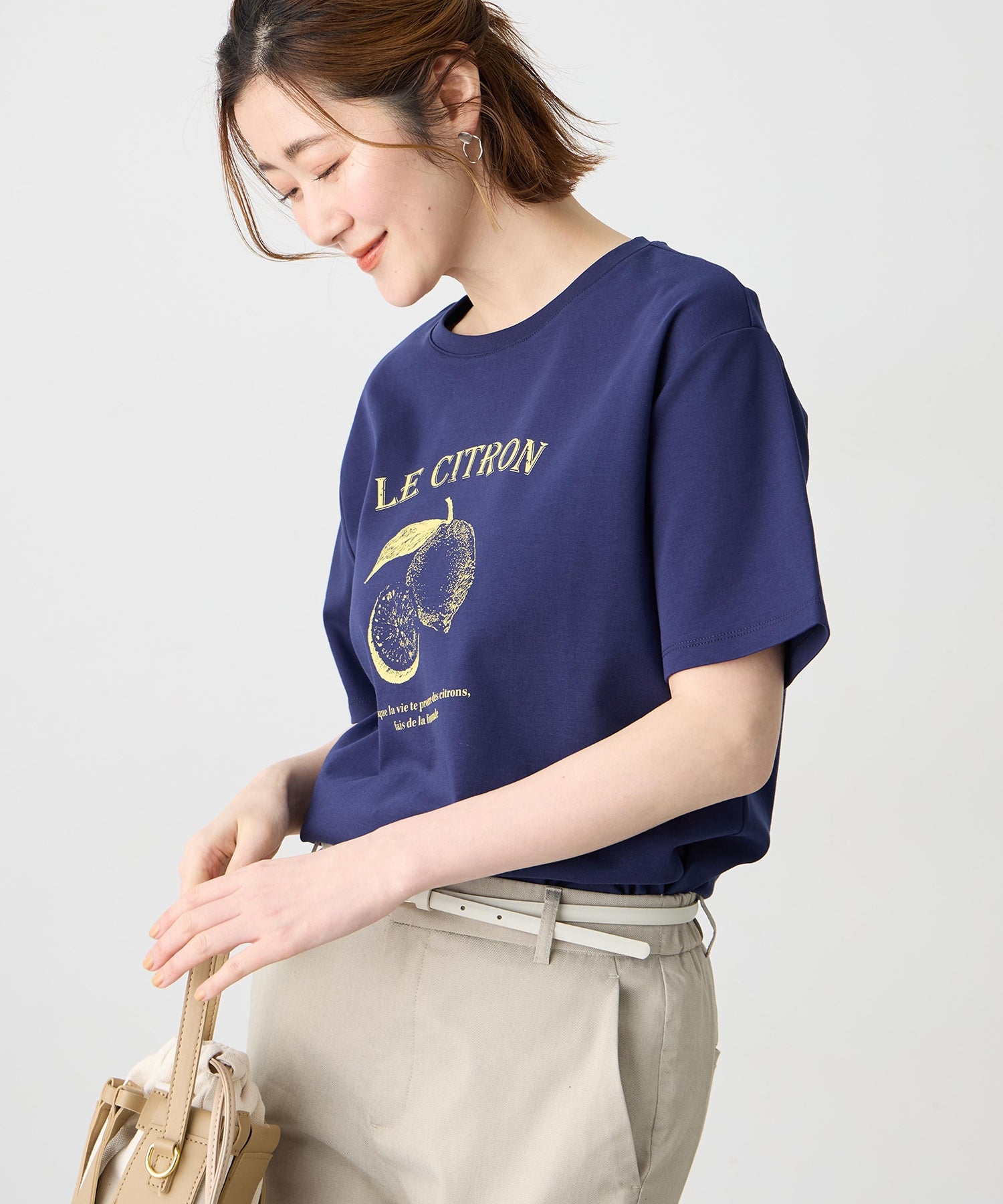 プチ オンフルール Petit Honfleur ビンテージ風フルーツTシャツ【オーガニックコットン】【UVカット・接触冷感】 （ネイビー） ネイビー