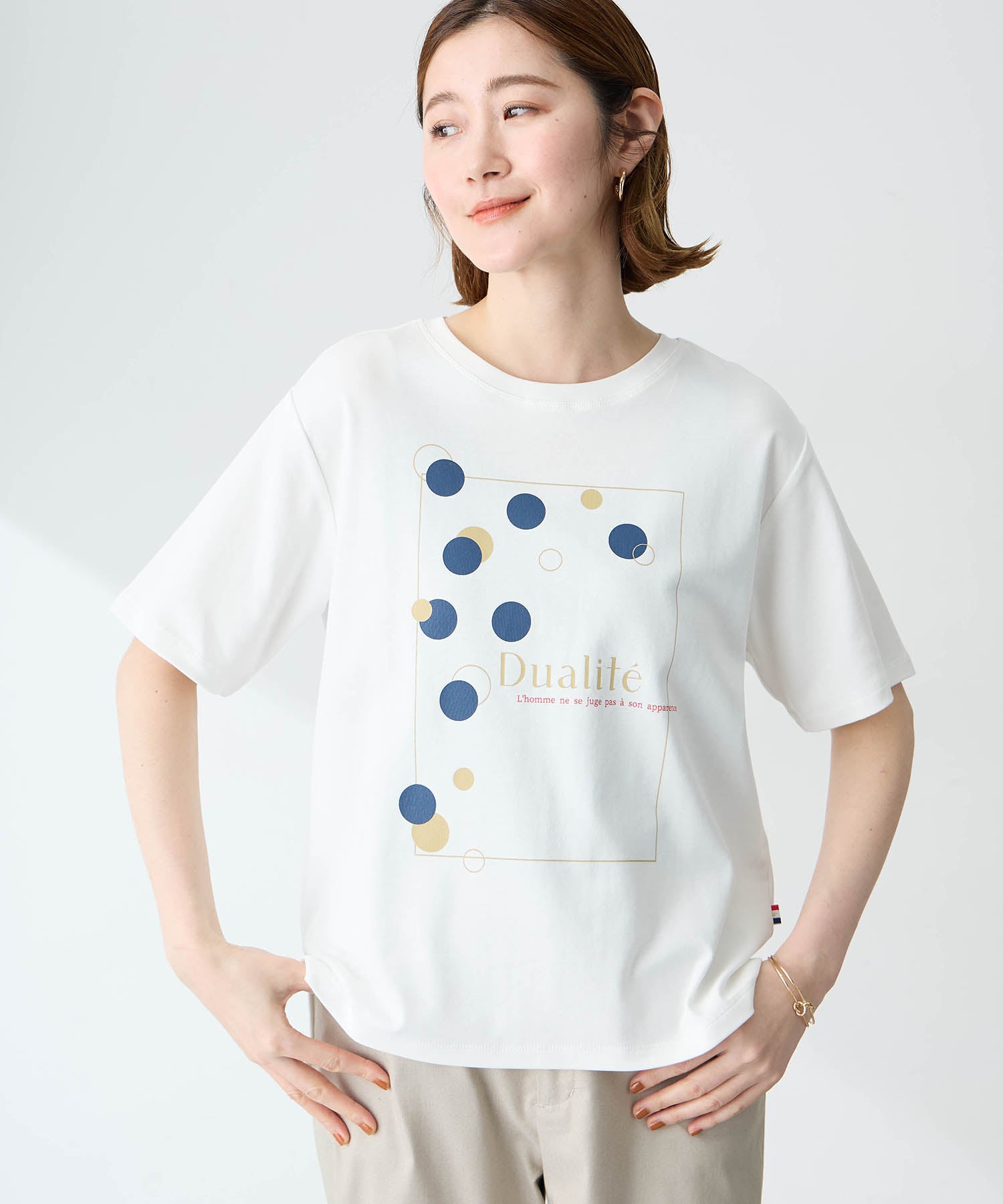 プチ オンフルール Petit Honfleur ドットプリントTシャツ【オーガニックコットンブレンド・接触冷感・UVカット】 （ホワイト） ホワイト