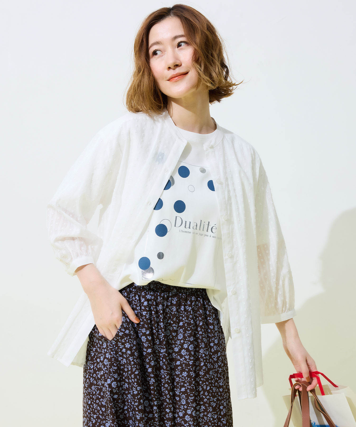 プチ オンフルール Petit Honfleur ドットプリントTシャツ【オーガニックコットンブレンド・接触冷感・UVカット】 （ホワイト） ホワイト