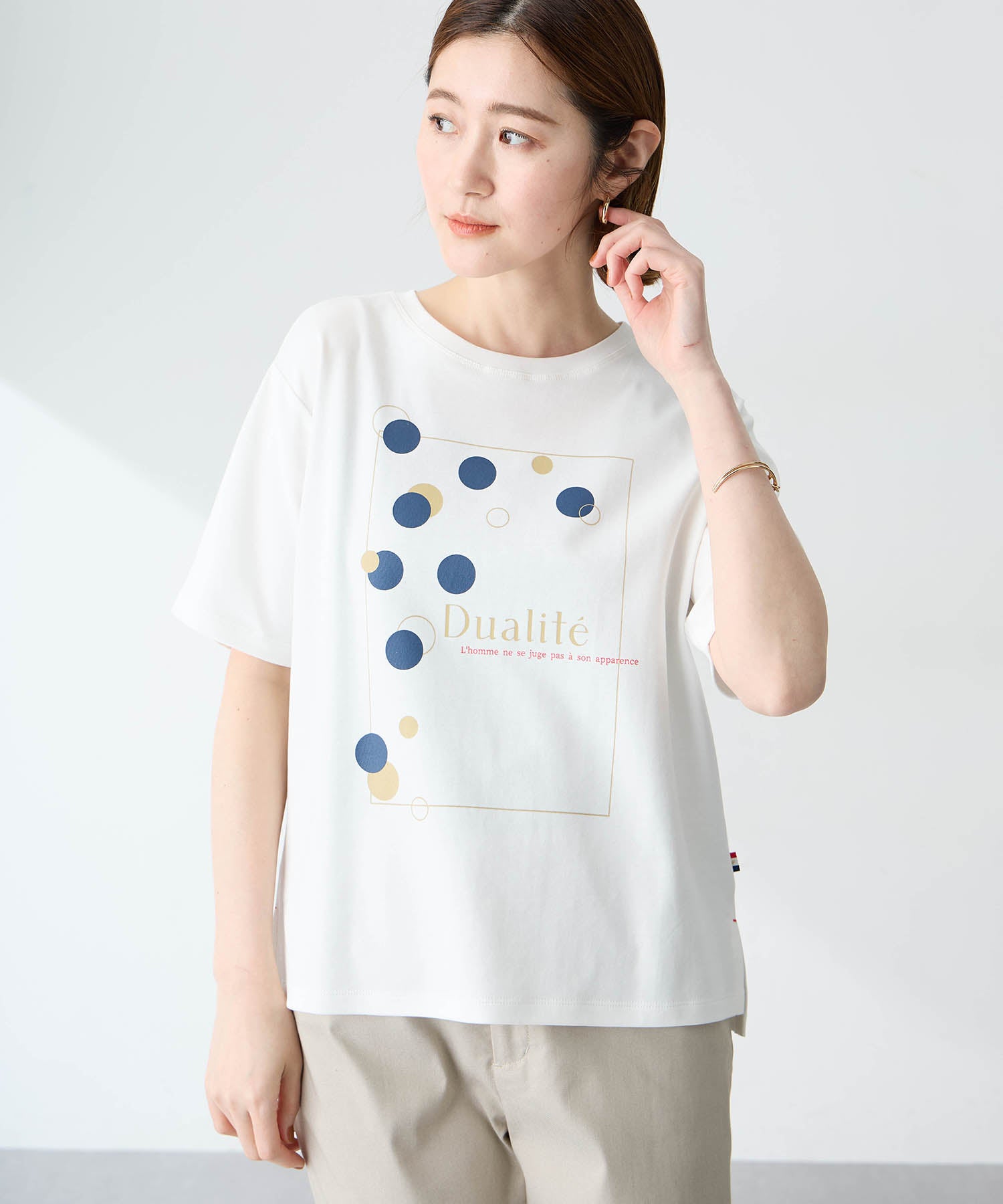 プチ オンフルール Petit Honfleur ドットプリントTシャツ【オーガニックコットンブレンド・接触冷感・UVカット】 （ホワイト） ホワイト