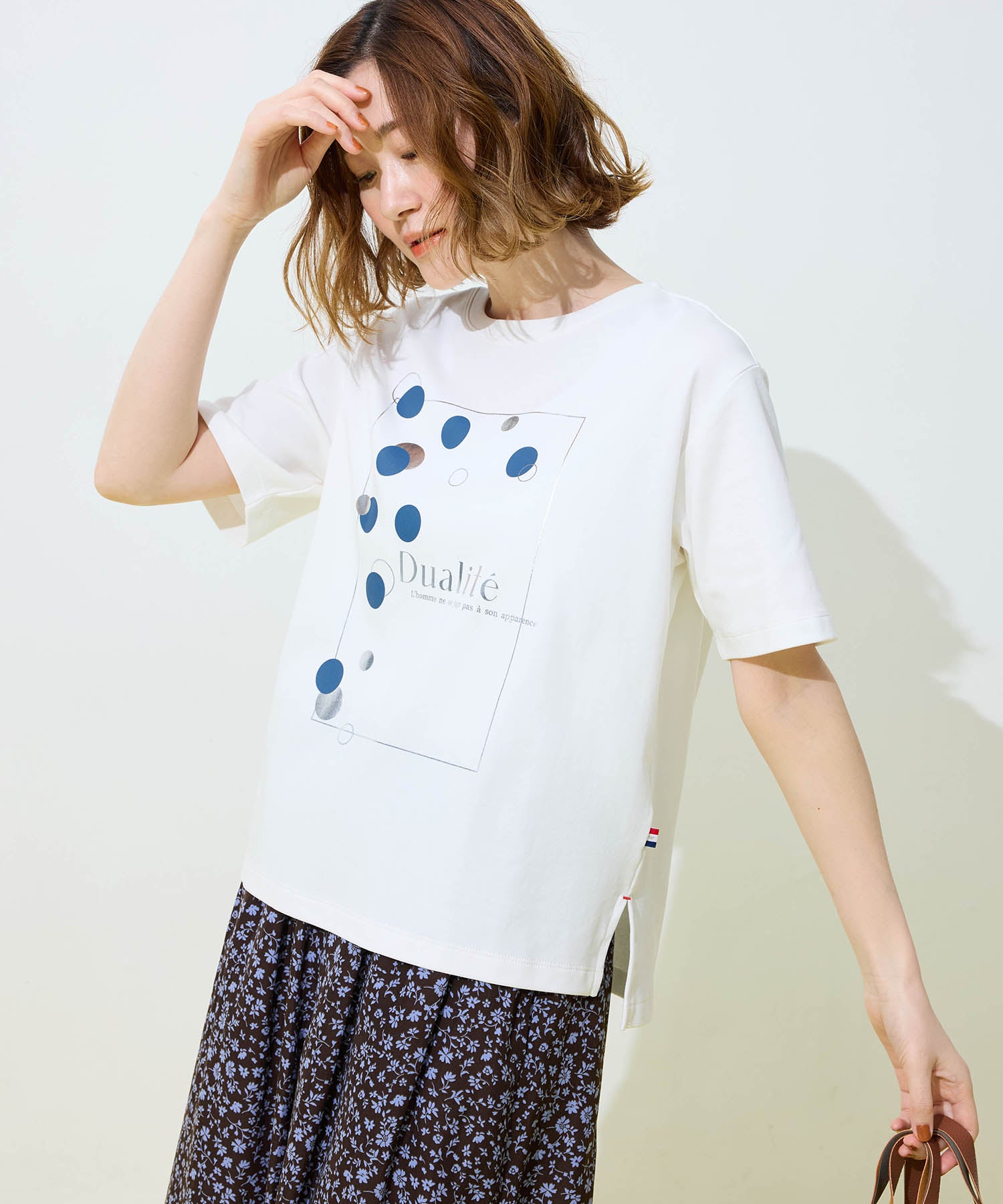 プチ オンフルール Petit Honfleur ドットプリントTシャツ【オーガニックコットンブレンド・接触冷感・UVカット】 （ホワイト） ホワイト