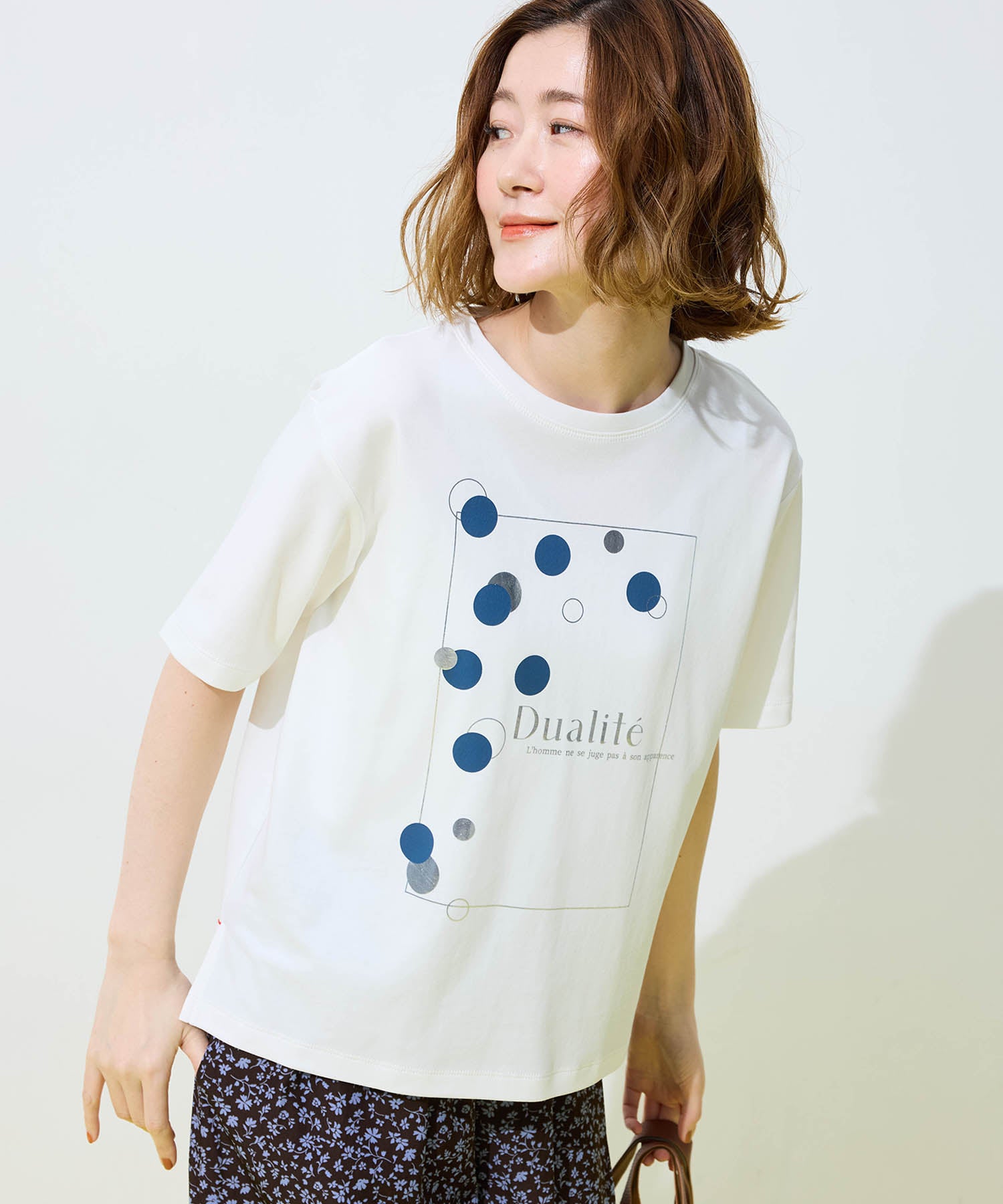 プチ オンフルール Petit Honfleur ドットプリントTシャツ【オーガニックコットンブレンド・接触冷感・UVカット】 （ホワイト） ホワイト
