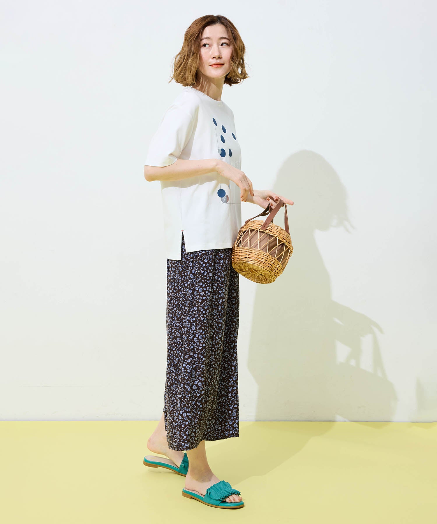 プチ オンフルール Petit Honfleur ドットプリントTシャツ【オーガニックコットンブレンド・接触冷感・UVカット】 （ホワイト） ホワイト