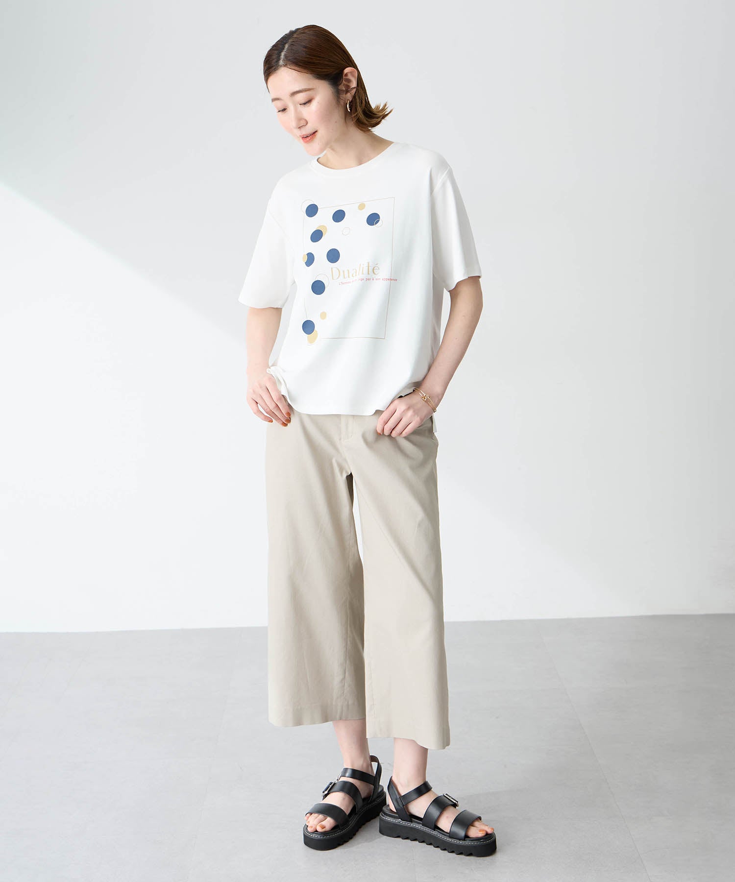 プチ オンフルール Petit Honfleur ドットプリントTシャツ【オーガニックコットンブレンド・接触冷感・UVカット】 （ホワイト） ホワイト