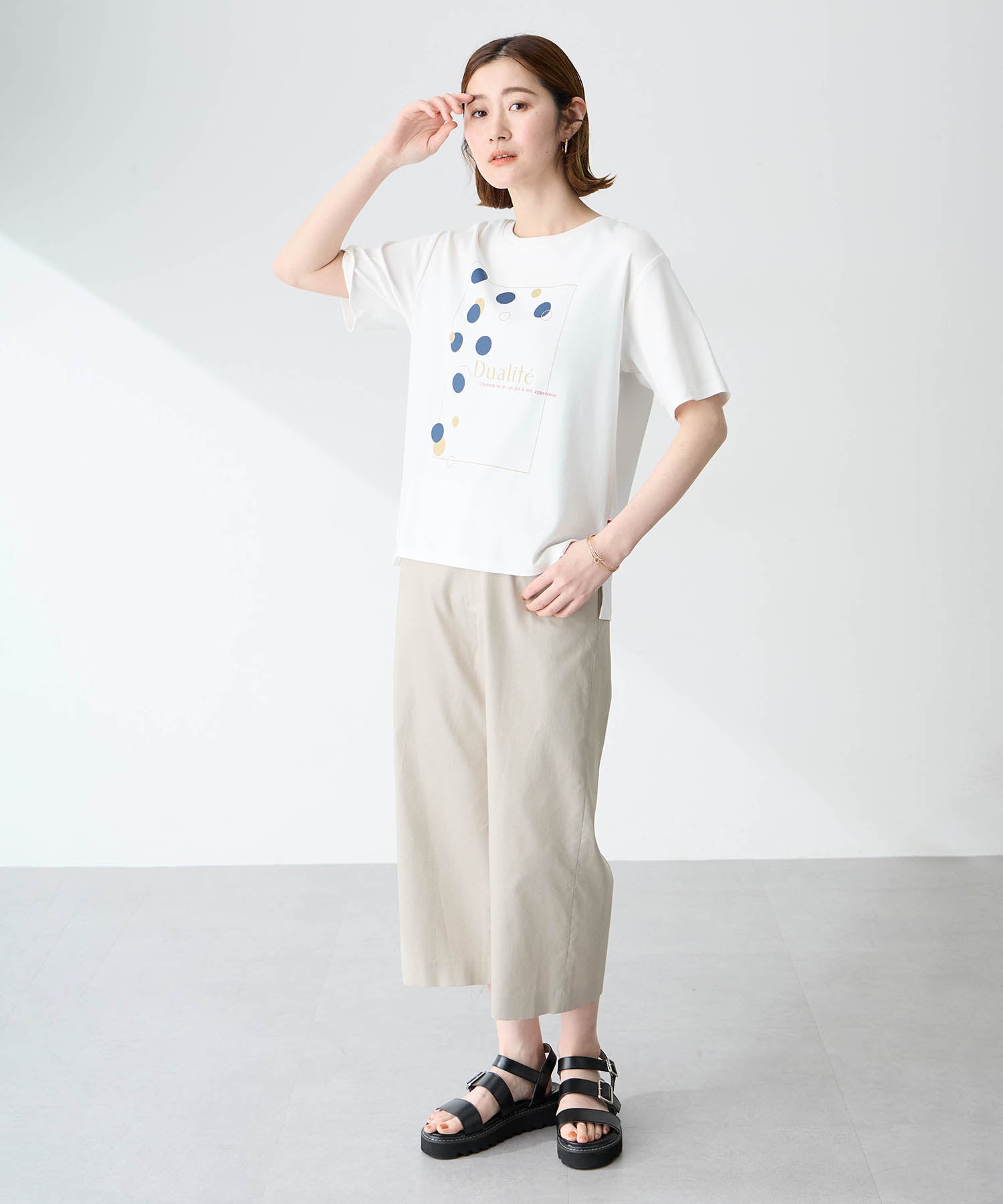 プチ オンフルール Petit Honfleur ドットプリントTシャツ【オーガニックコットンブレンド・接触冷感・UVカット】 （ホワイト） ホワイト