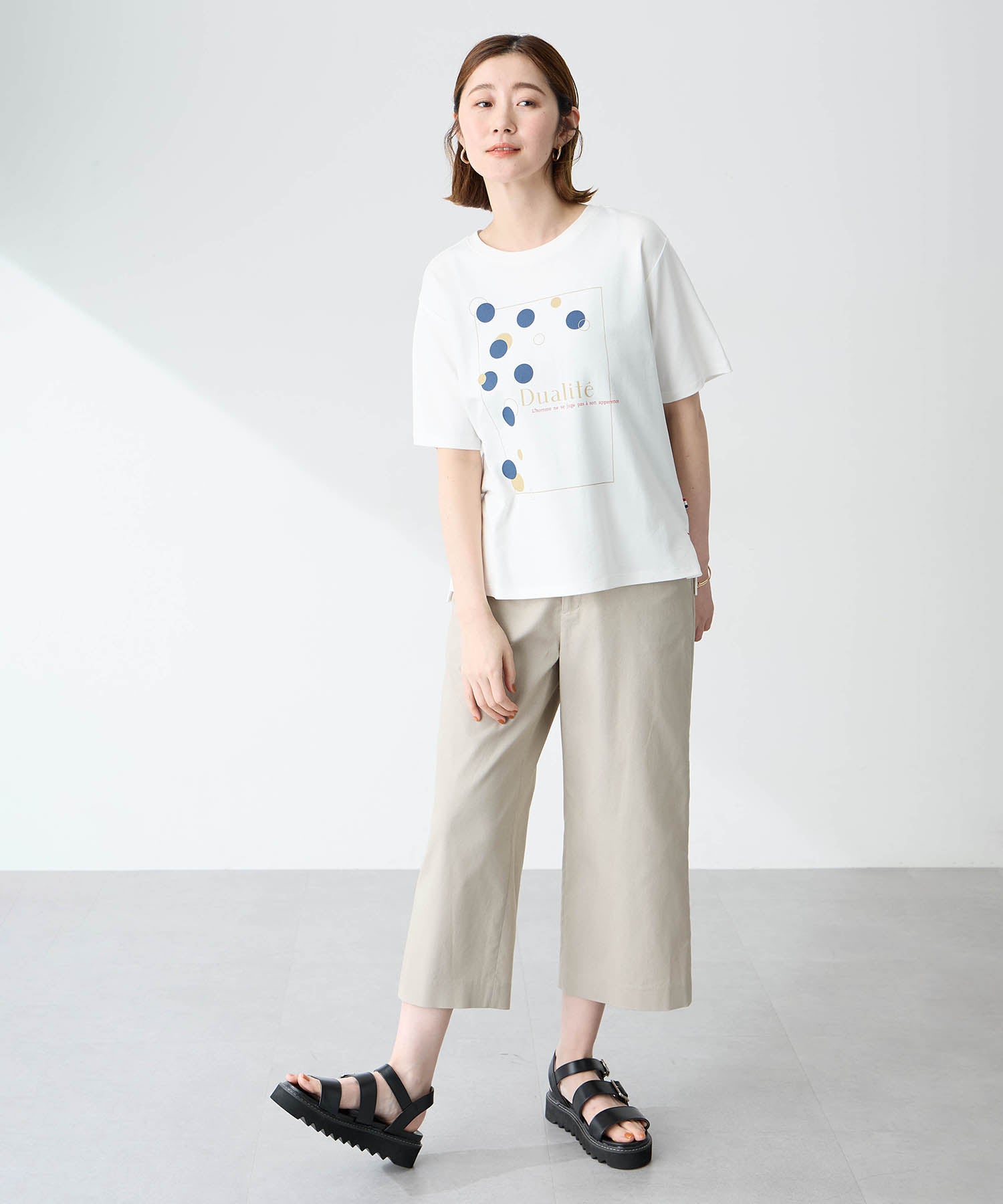 プチ オンフルール Petit Honfleur ドットプリントTシャツ【オーガニックコットンブレンド・接触冷感・UVカット】 （ホワイト） ホワイト