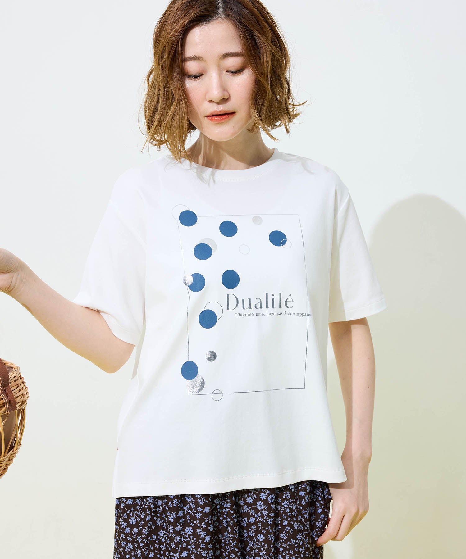 プチ オンフルール Petit Honfleur ドットプリントTシャツ【オーガニックコットンブレンド・接触冷感・UVカット】 （アイボリー） アイボリー