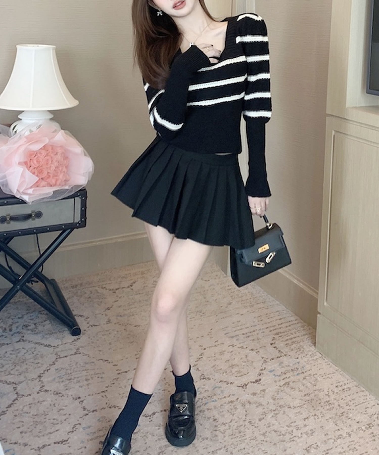 Primazel Autumn/Winter Collection: Square Neck Striped Knit Top in 2 Colors