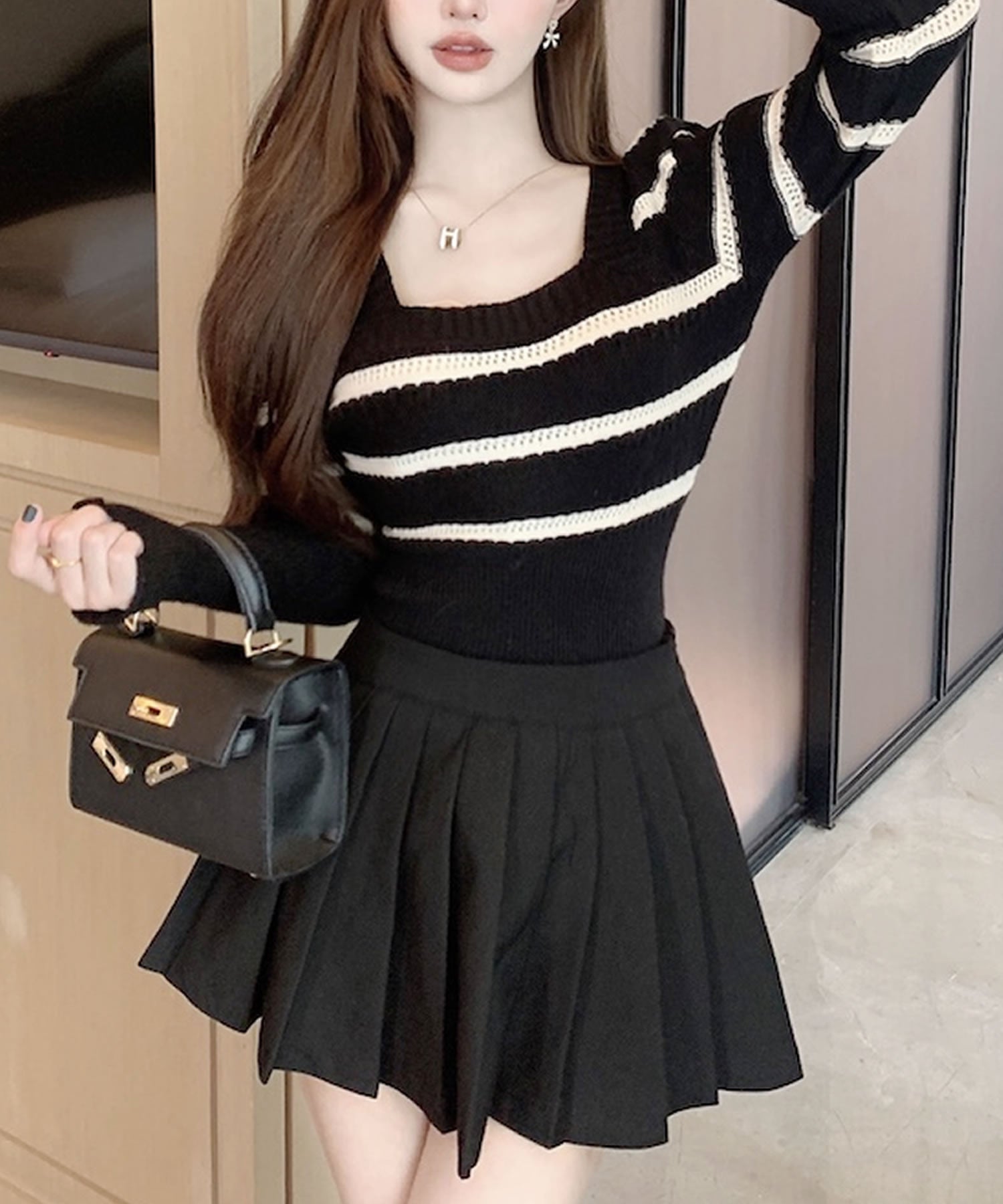 Primazel Autumn/Winter Collection: Square Neck Striped Knit Top in 2 Colors